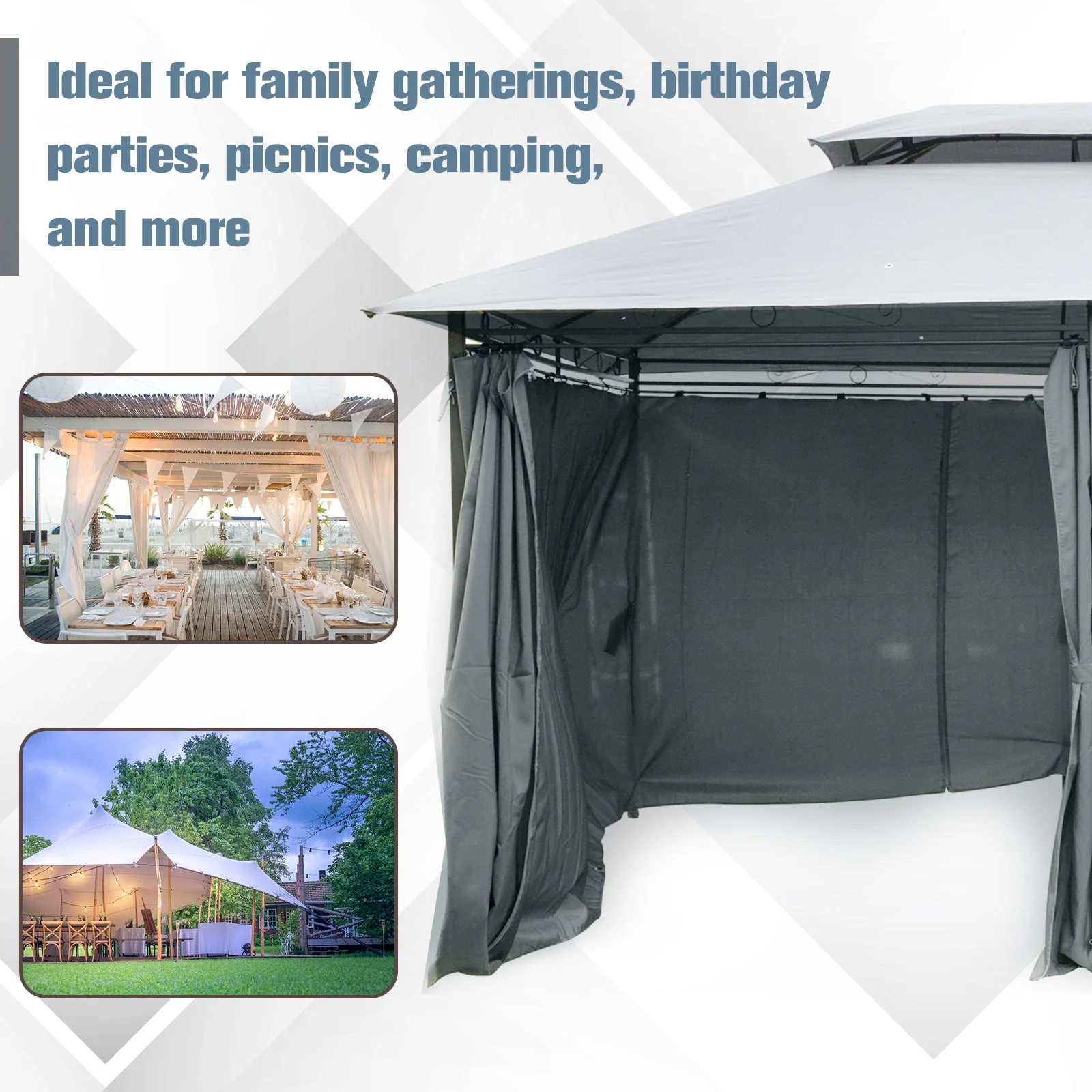 4m x 3M Steel Gazebo Canopy Party Tent Garden Pavillion Patio Shelter Pavilion with Curtains Sidewalls Grey - Image 6