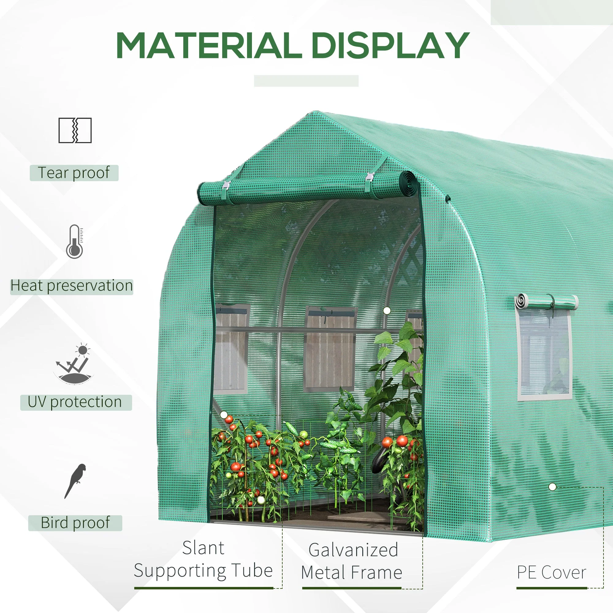 4x2 m Polytunnel Walk-in Greenhouse-Green - Image 4
