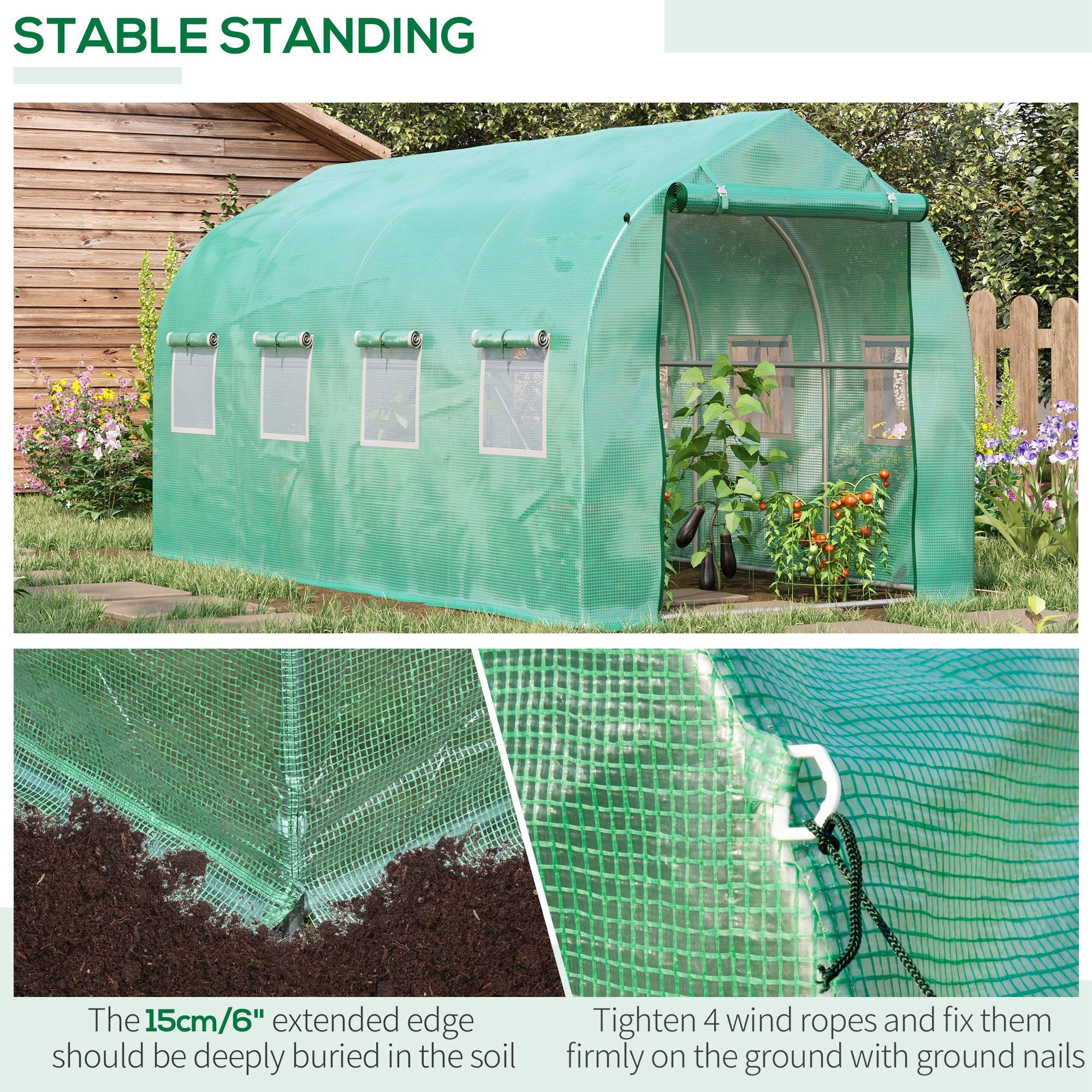 4x2 m Polytunnel Walk-in Greenhouse-Green - Image 5