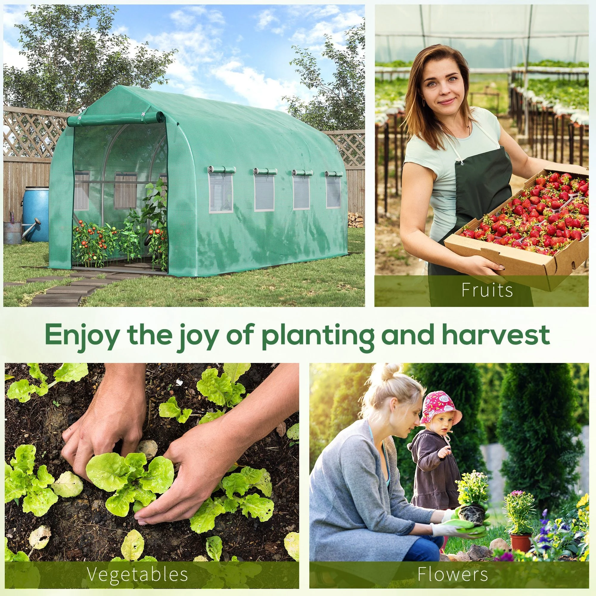 4x2 m Polytunnel Walk-in Greenhouse-Green - Image 7