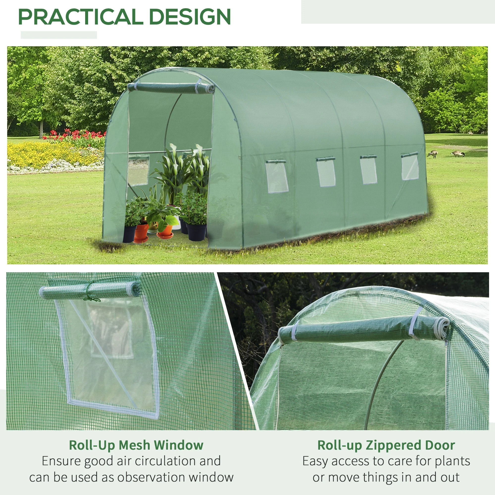 4x2 m Polytunnel Walk-in Greenhouse with Zip Door and Windows - Image 6