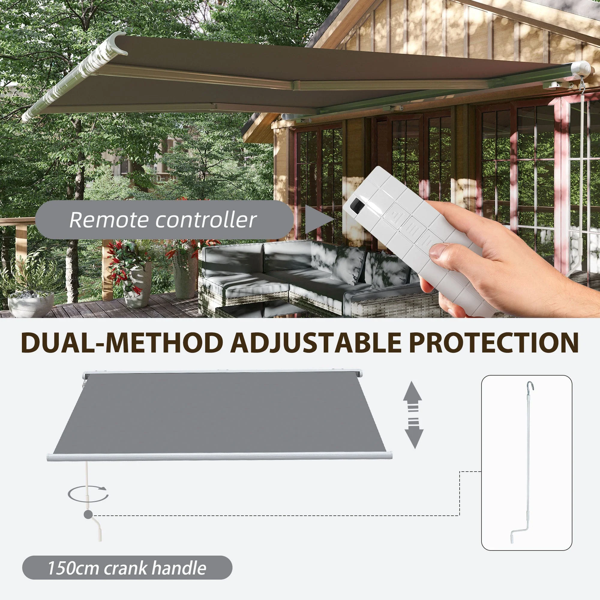 4x3m Full Cassette Electric/Manual Retractable Awning with LED Light and Remote Controller - Image 3