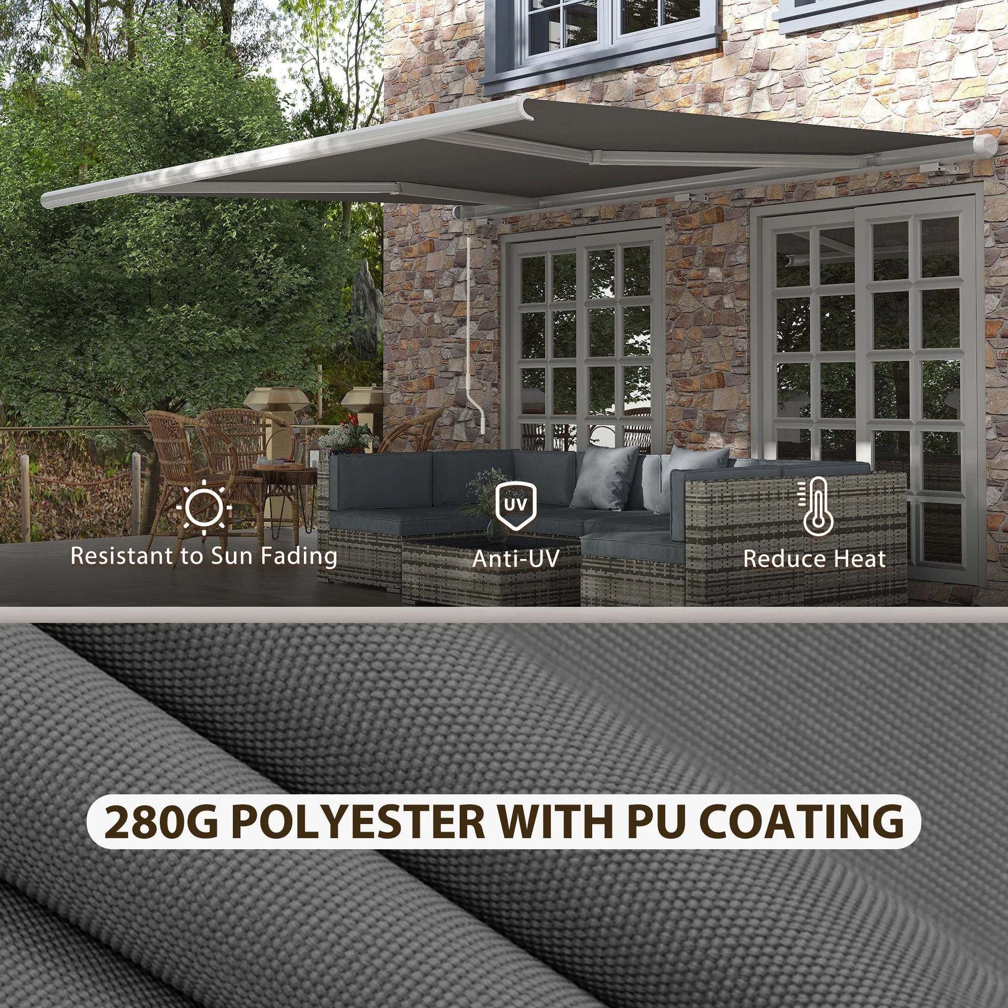 4x3m Full Cassette Electric/Manual Retractable Awning with LED Light and Remote Controller - Image 6