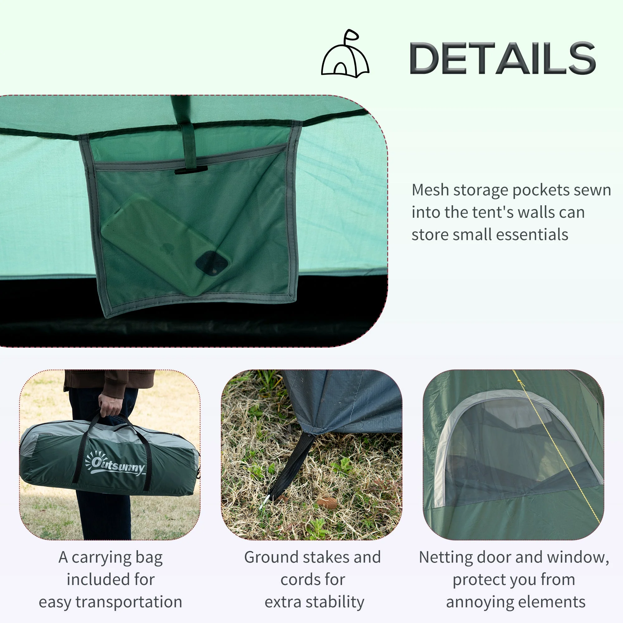 5-6 Man Dome Camping Tent Hiking Shelter UV Protection 3000mm Water Resistant Tunnel Tent - Dark Green - Image 6