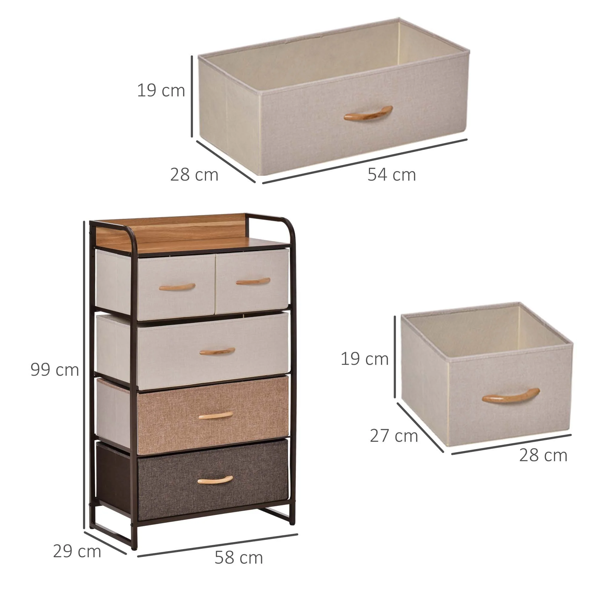 5-Drawer Dresser Tower Fabric Chest of Drawers with Steel Frame Wooden Top - Image 3