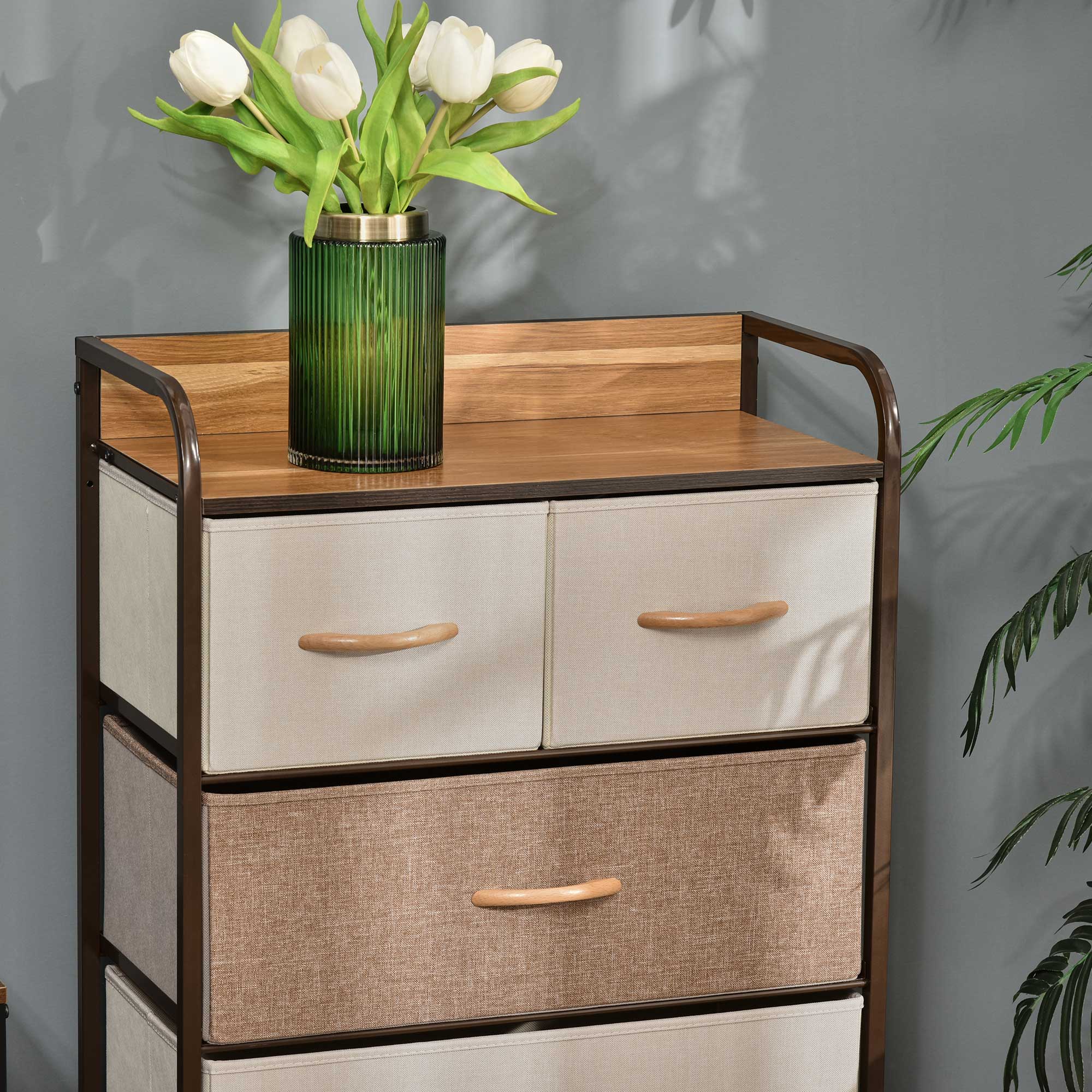 5-Drawer Dresser Tower Fabric Chest of Drawers with Steel Frame Wooden Top - Image 7