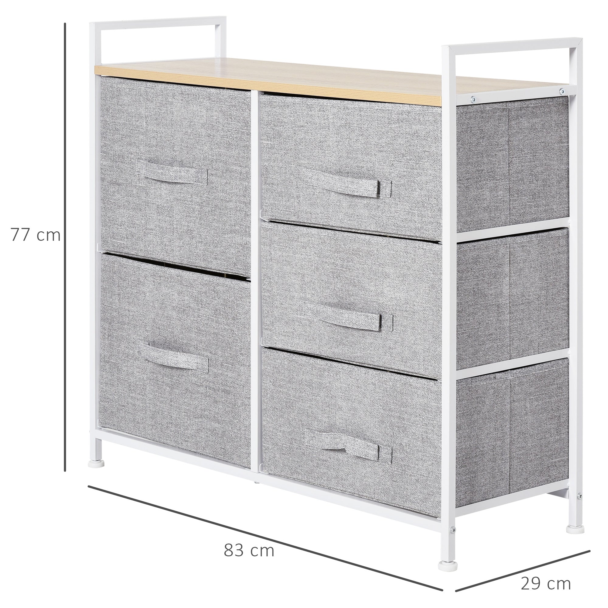 5 Drawer Linen Basket Storage Unit Home Organisation w/ Shelf Handles Metal Frame Adjustable Feet Hallway Home Dresser Grey - Image 3