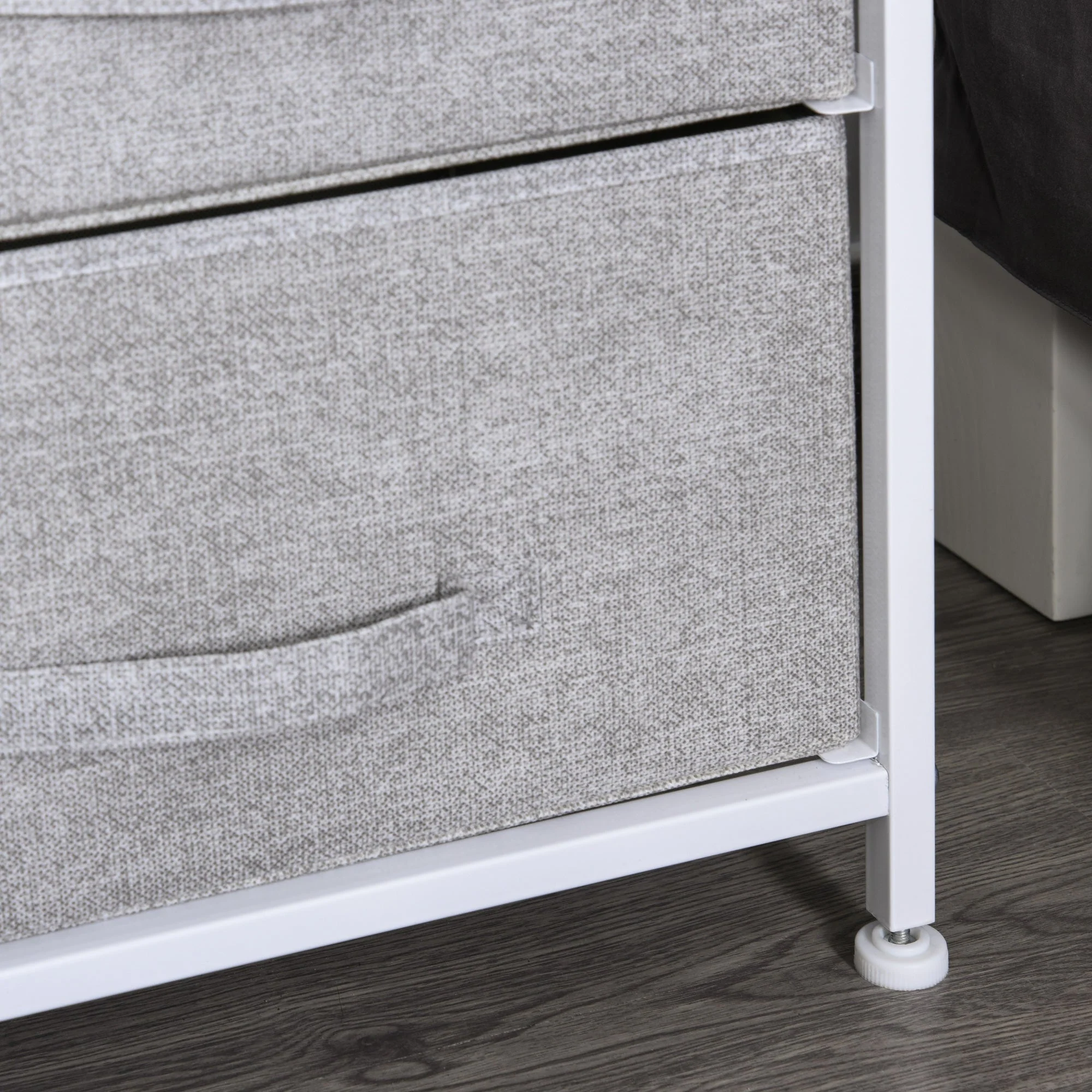 5 Drawer Linen Basket Storage Unit Home Organisation w/ Shelf Handles Metal Frame Adjustable Feet Hallway Home Dresser Grey - Image 9