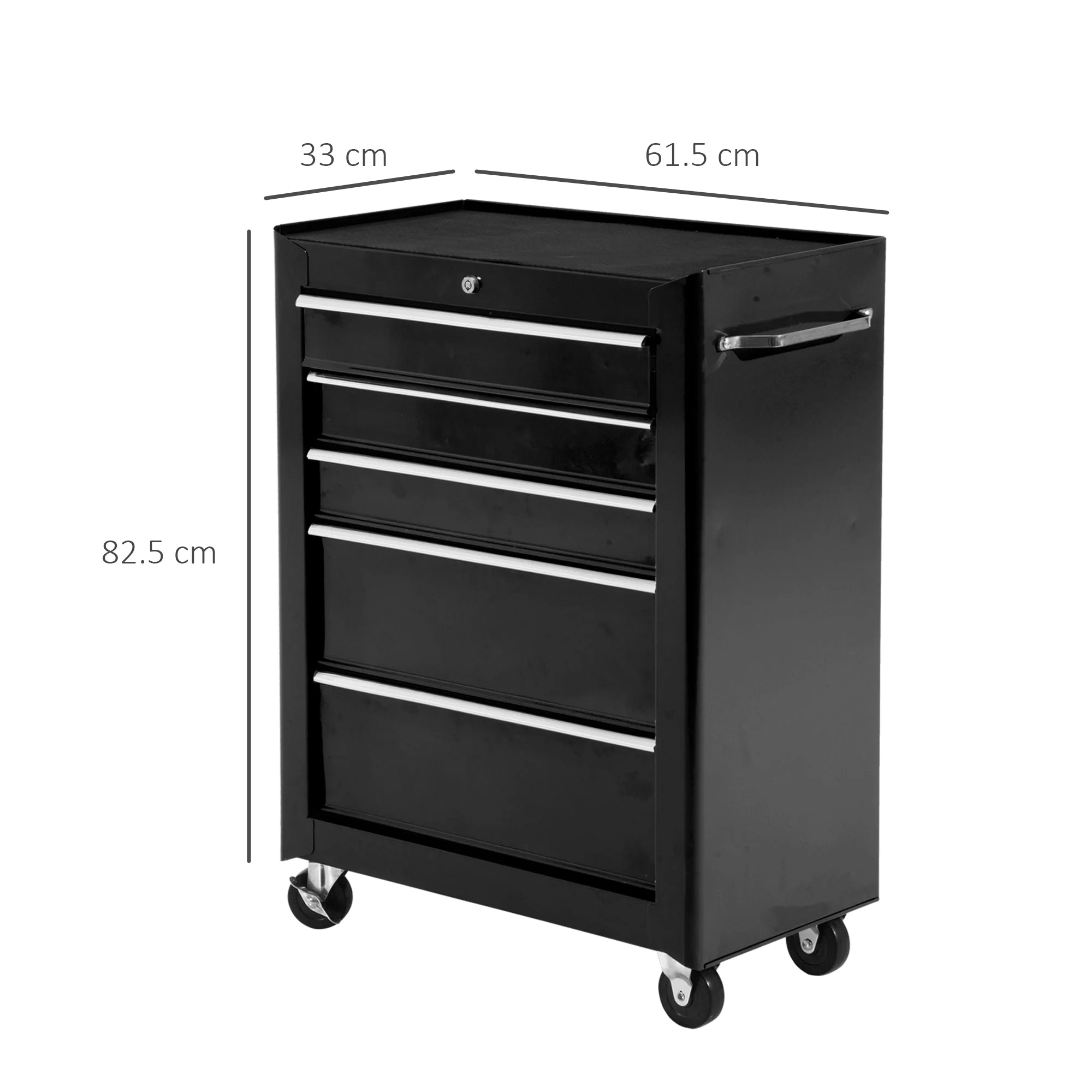 5-Drawer Lockable Steel Tool Storage Cabinet w/ Wheels Handle 2 Keys Organisation Box Unit Chest Garage DIY Workshop Trolley Black - Image 2