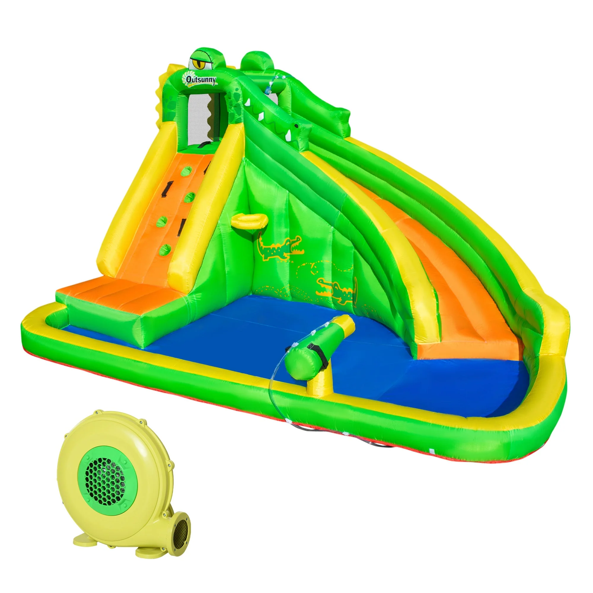 5 in 1 Kids Bouncy Castle Large Crocodile Style Inflatable House Slide Basket Water Pool Gun Climbing Wall with Blower Carrybag for Kids Age 3-8 - Image 3