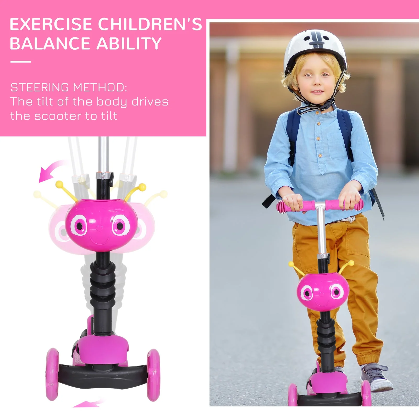 5-in-1 Kids Kick Scooter W/Removable Seat-Pink - Image 3