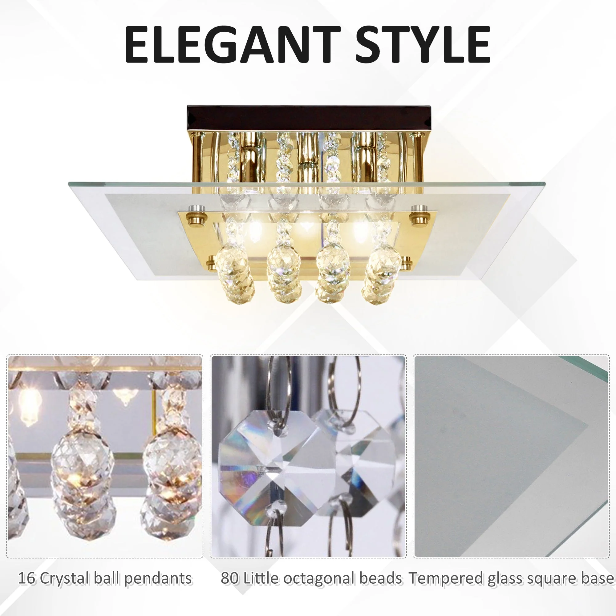 5 Light K9 Crystal Droplet Ceiling Pendant Fixture Silver - Image 5
