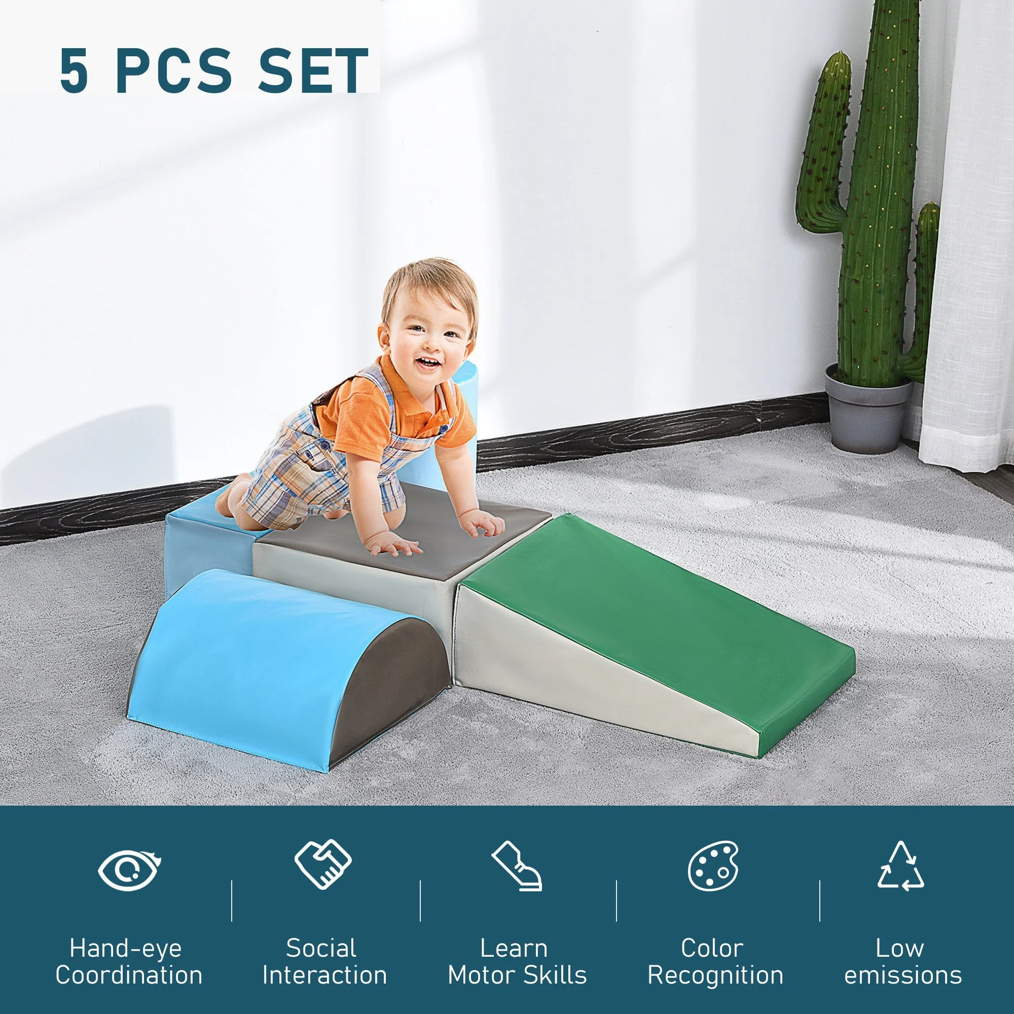 5-Piece Climb and Crawl Activity Play Set Soft Foam Blocks for Baby Toddler Preschooler Indoor Play Equipment Learning Toys Multicolor - Image 7