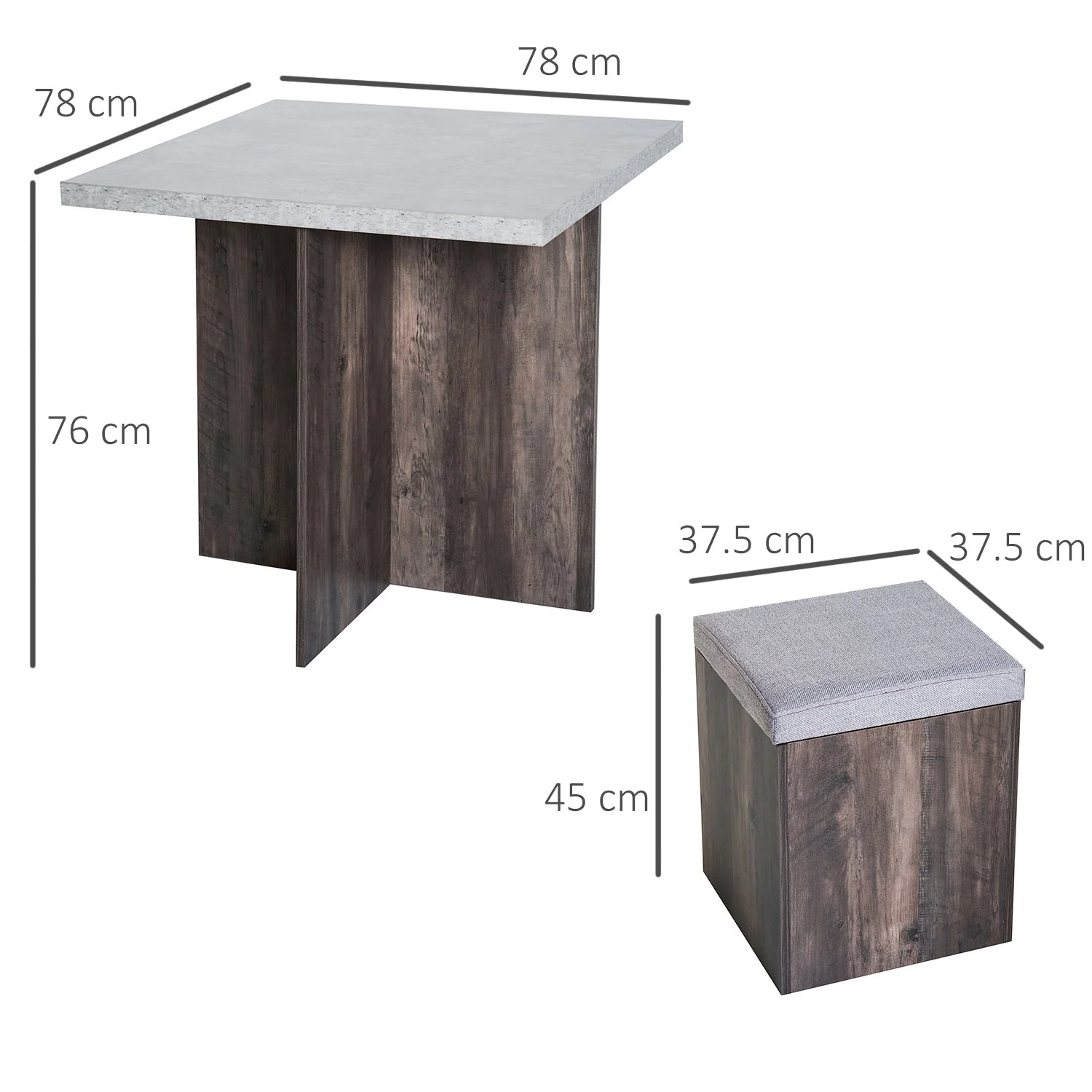 5-Piece Dining Set Garden Patio Wooden Set 4 Storage Stools Footrest Ottoman with Cushions + 1 Table Space Saving Design Indoor Outdoor - Image 3