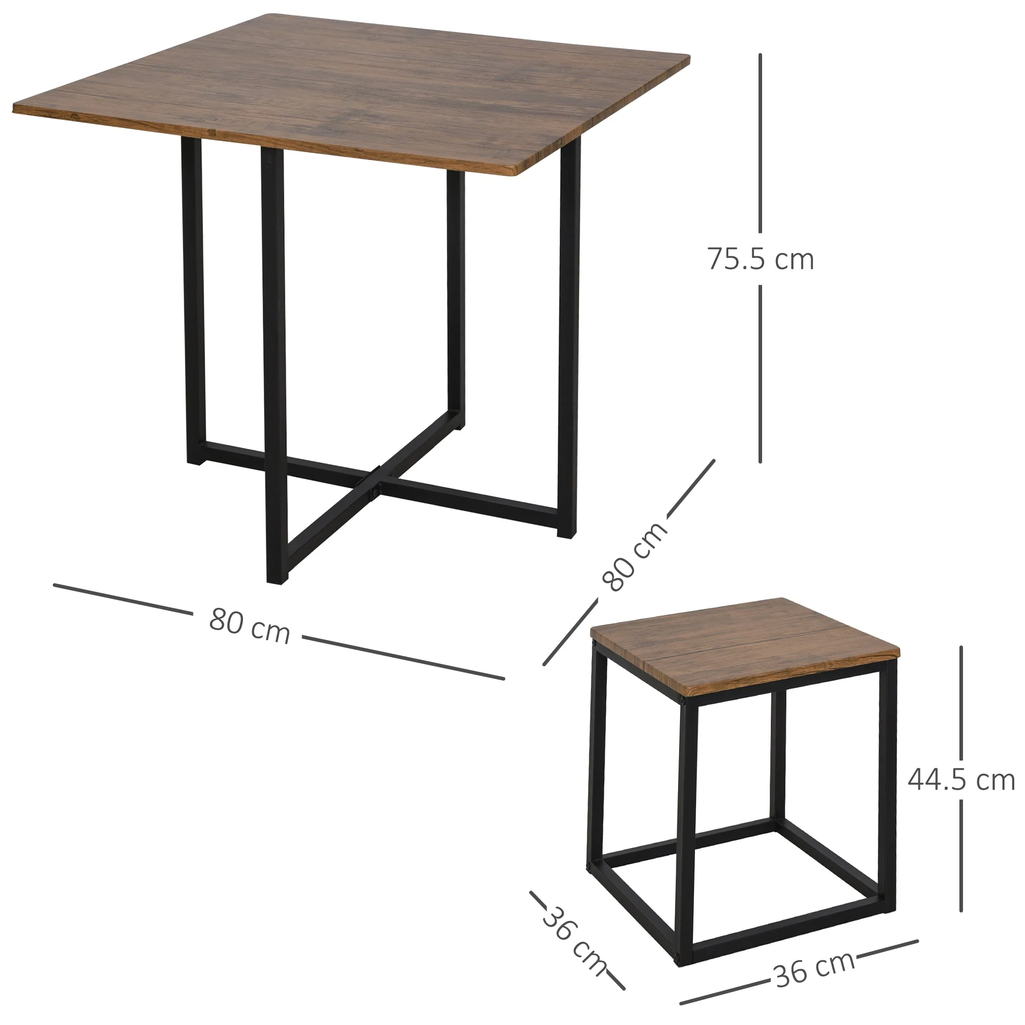 5-Piece Industrial Table & Stool Set w/ Metal Frame Home Dining Stylish Square Compact Seating Chair Beautiful Cool Black Brown - Image 3