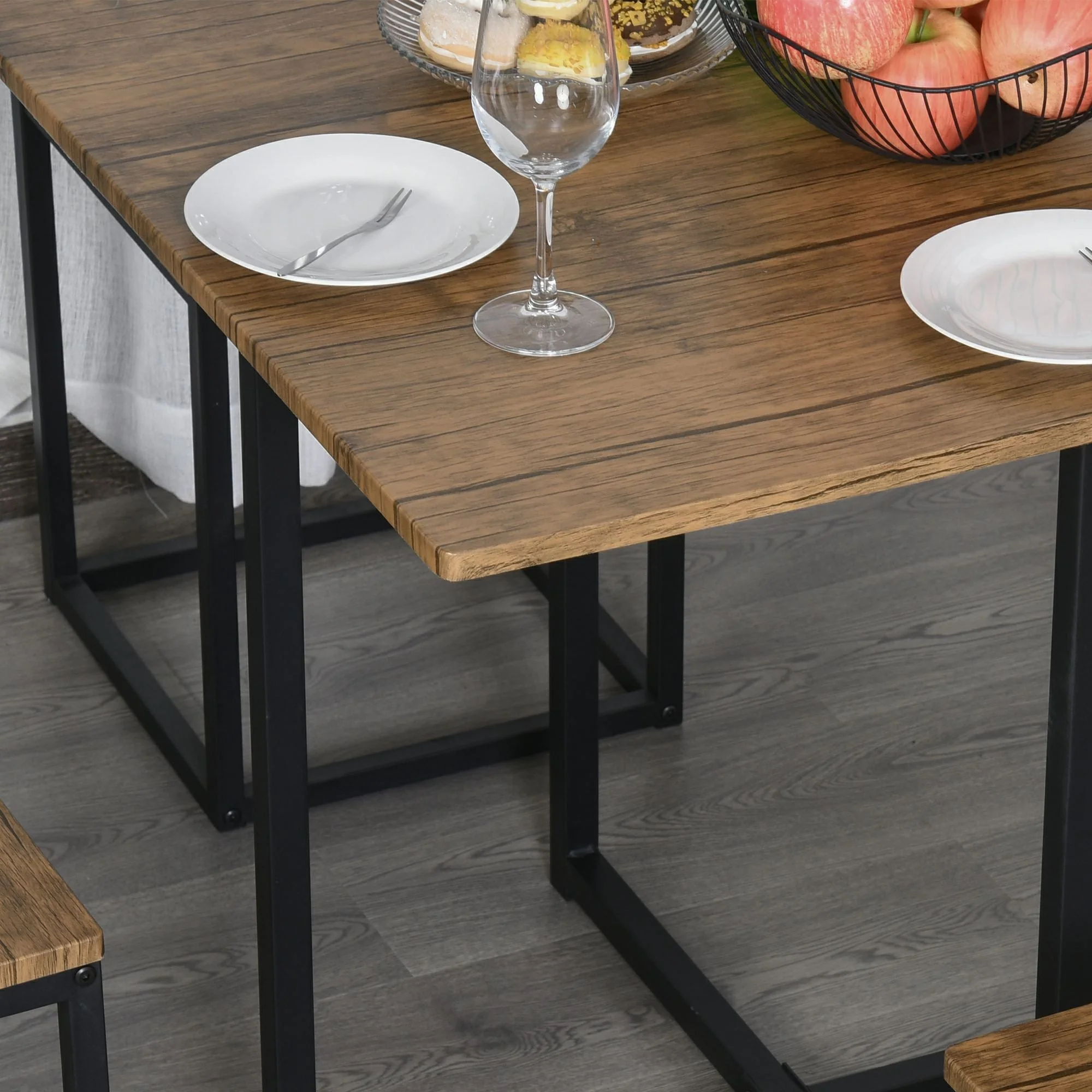 5-Piece Industrial Table & Stool Set w/ Metal Frame Home Dining Stylish Square Compact Seating Chair Beautiful Cool Black Brown - Image 8