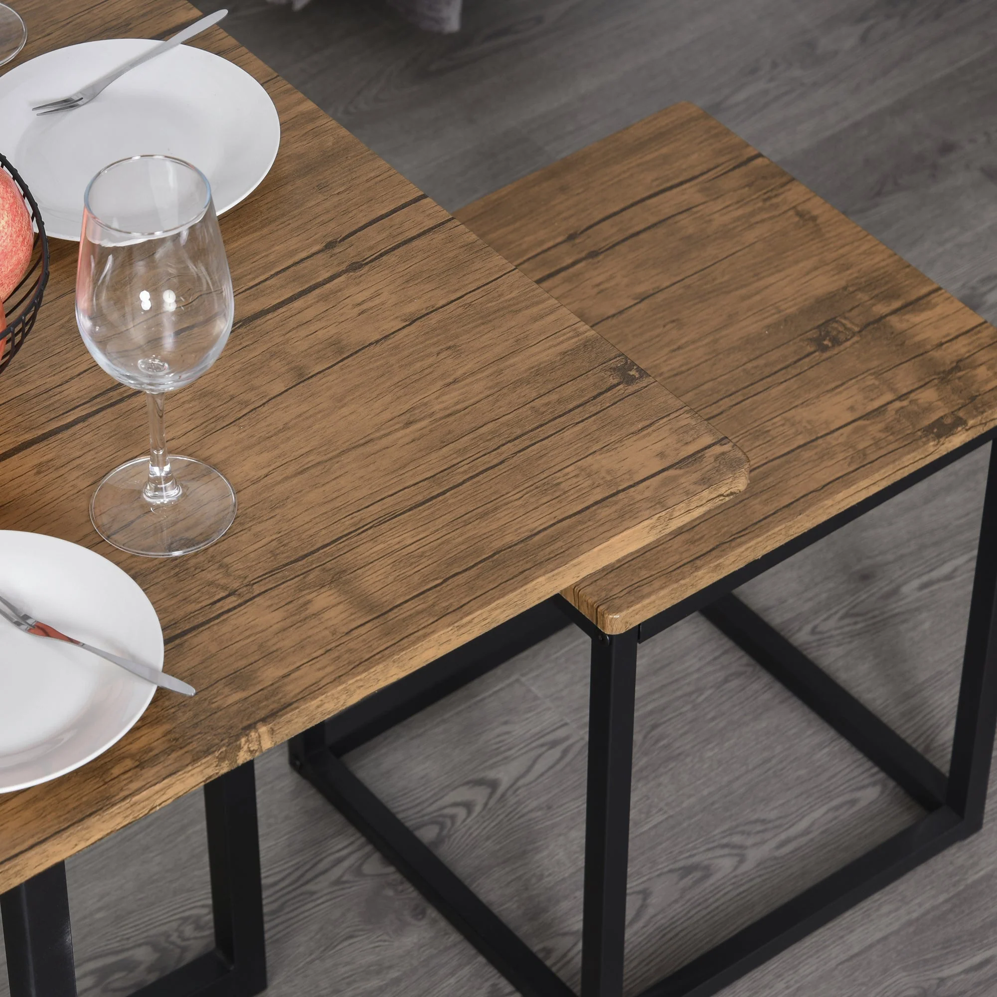5-Piece Industrial Table & Stool Set w/ Metal Frame Home Dining Stylish Square Compact Seating Chair Beautiful Cool Black Brown - Image 9