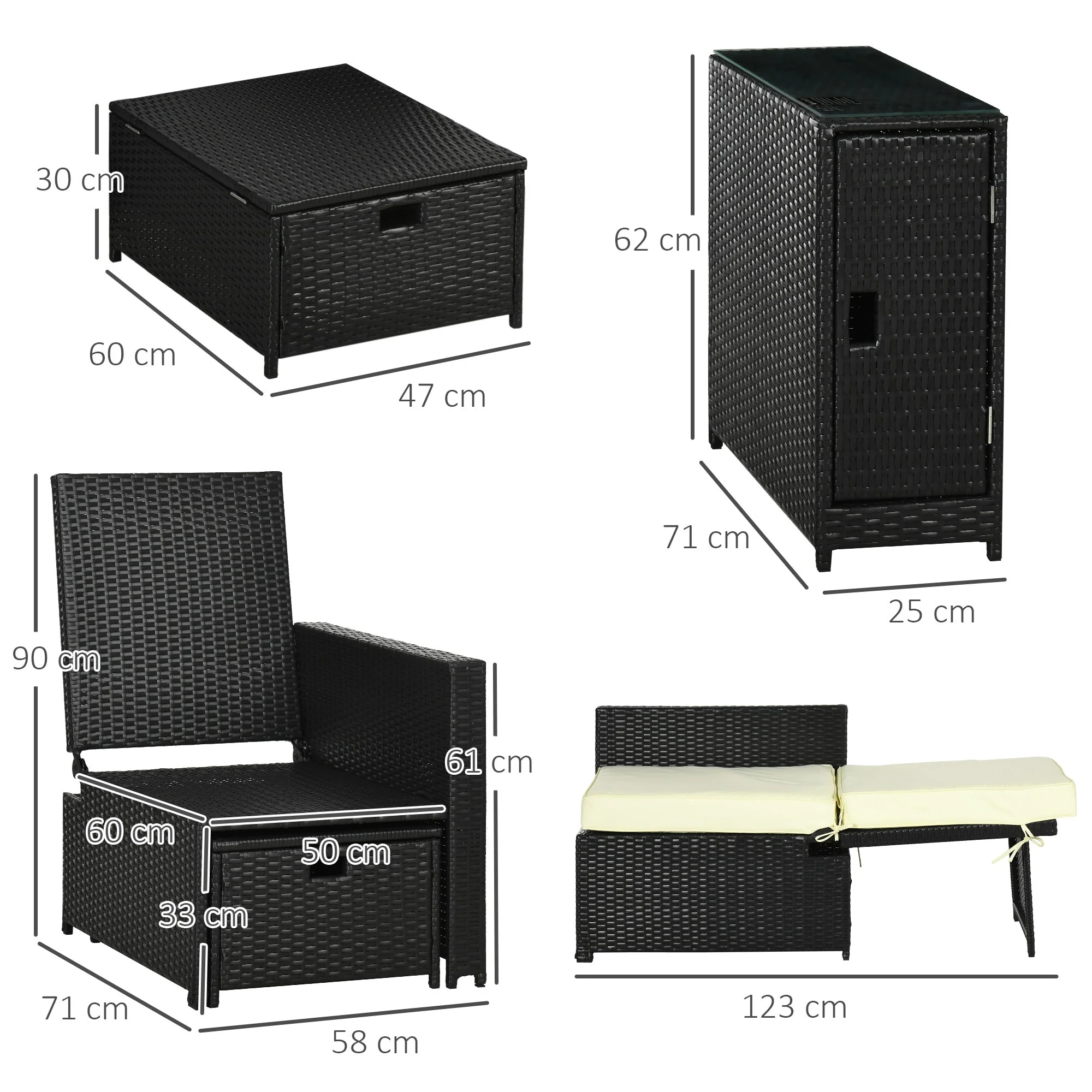 5-Piece PE Rattan Sun Lounger - Image 2