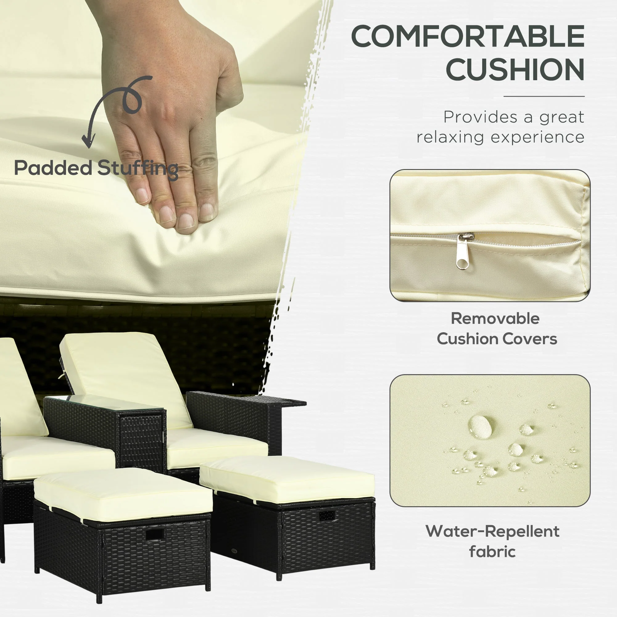 5-Piece PE Rattan Sun Lounger - Image 4