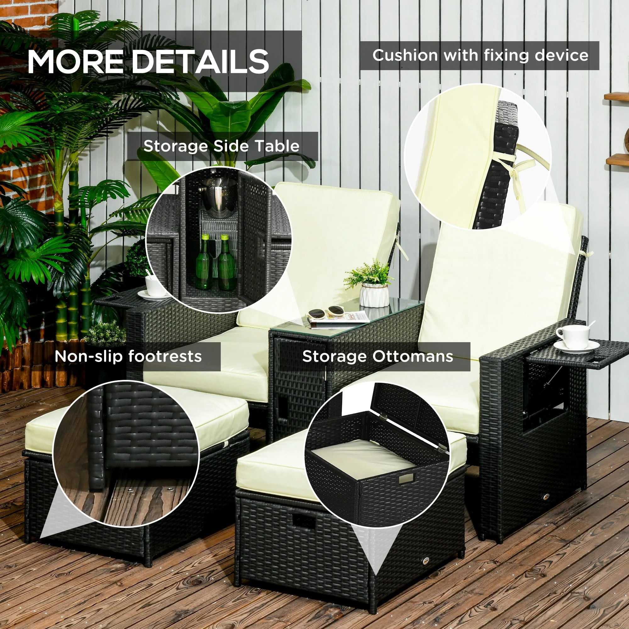 5-Piece PE Rattan Sun Lounger - Image 6