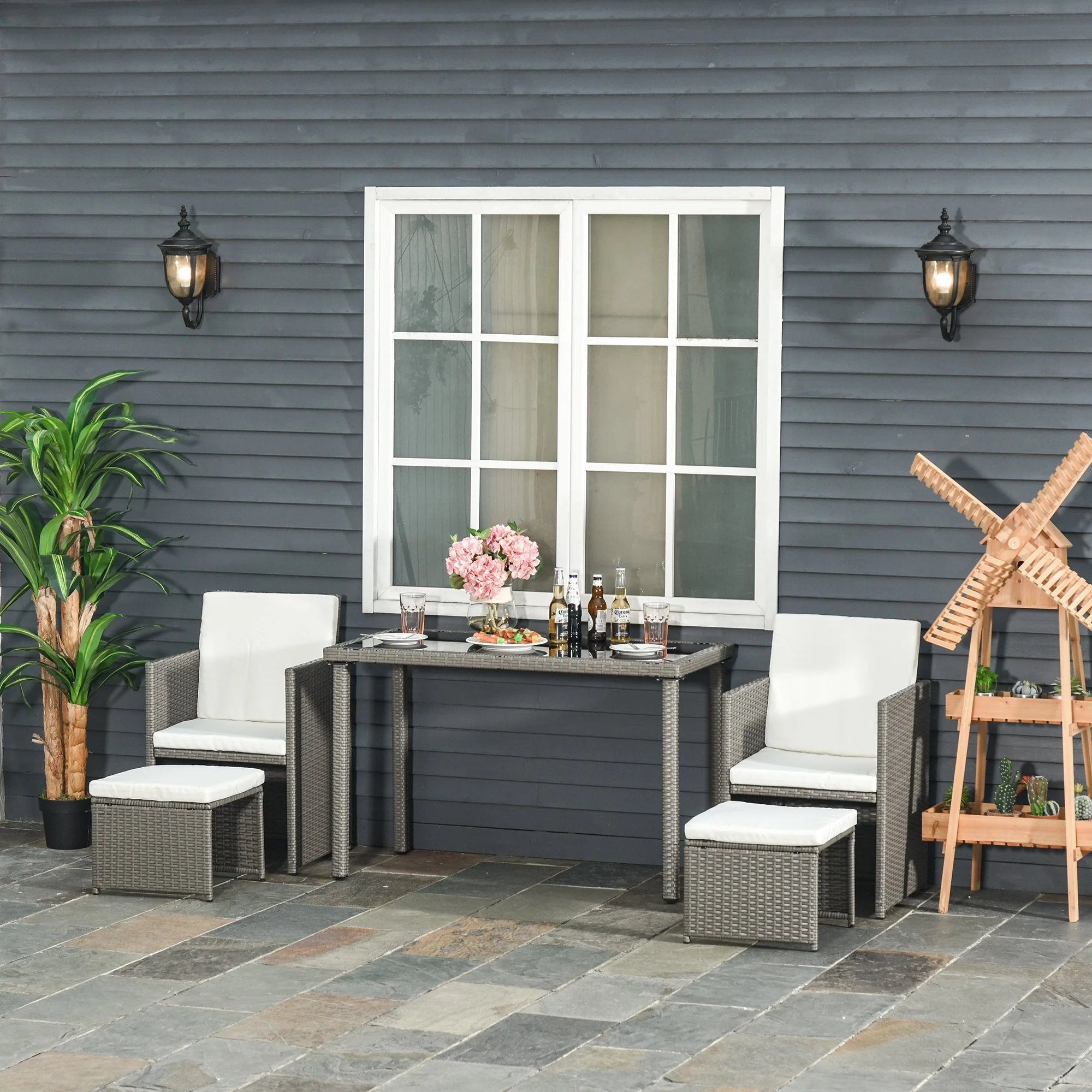 5-Pieces PE Rattan Dining Sets with Cushion - Image 2