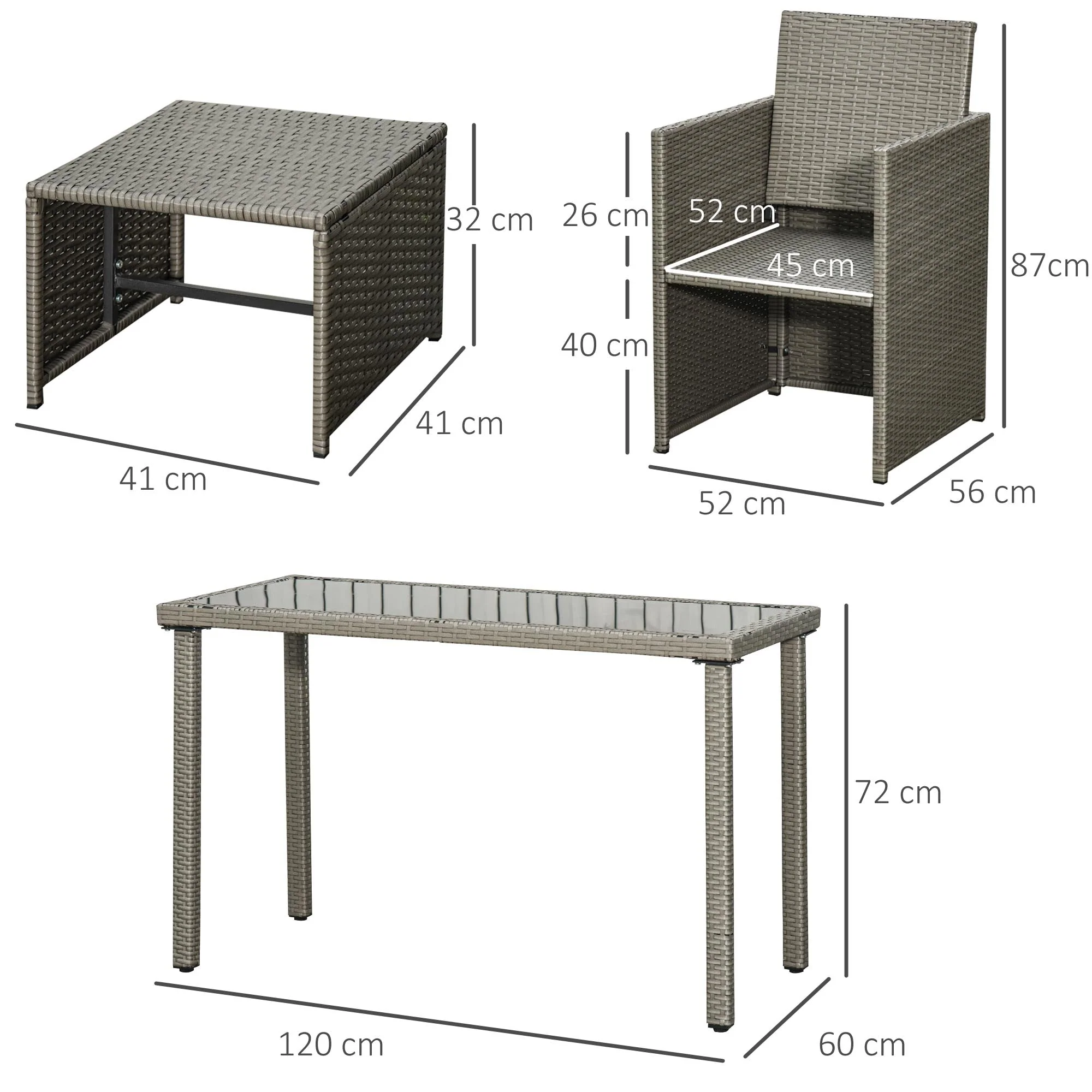 5-Pieces PE Rattan Dining Sets with Cushion - Image 3