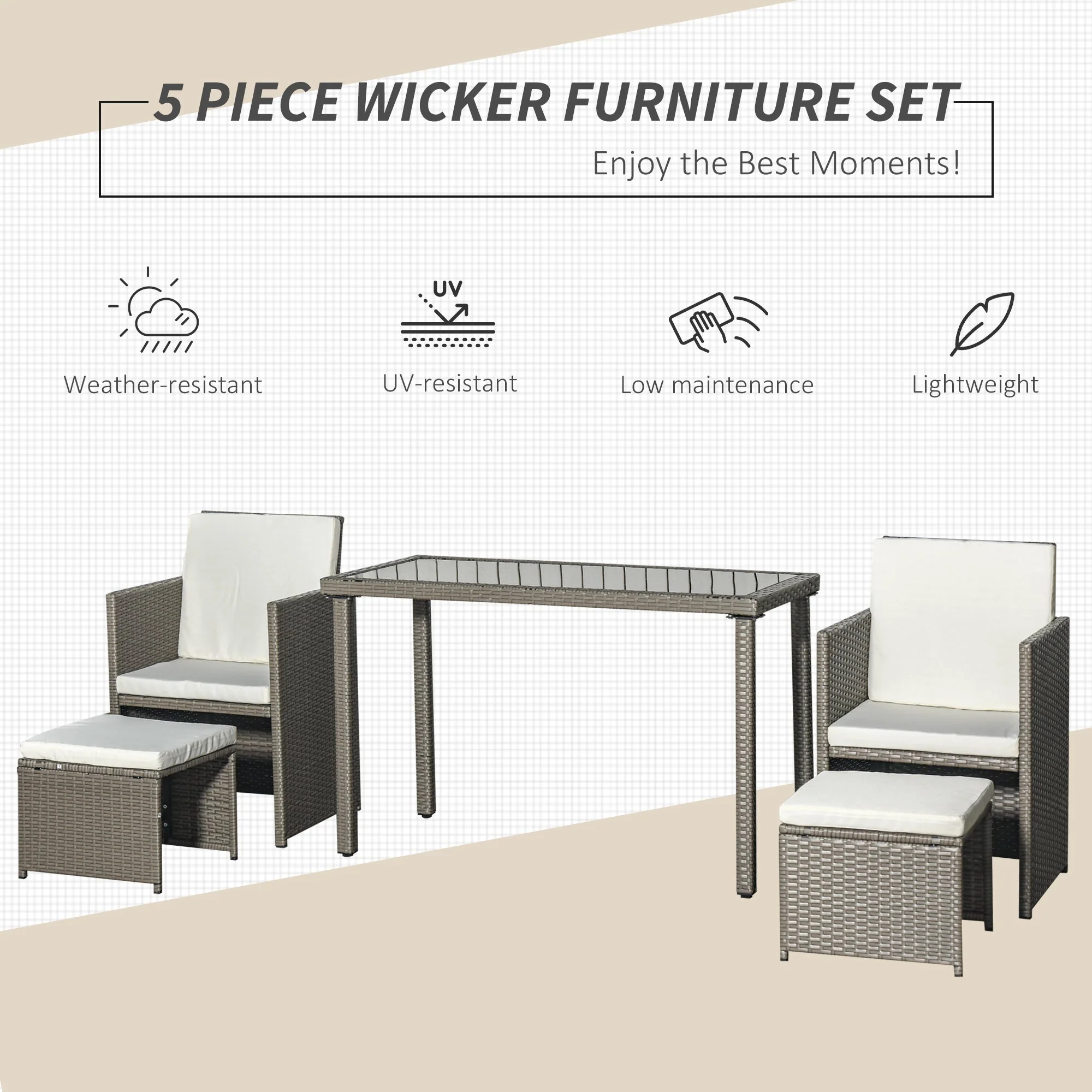5-Pieces PE Rattan Dining Sets with Cushion - Image 4