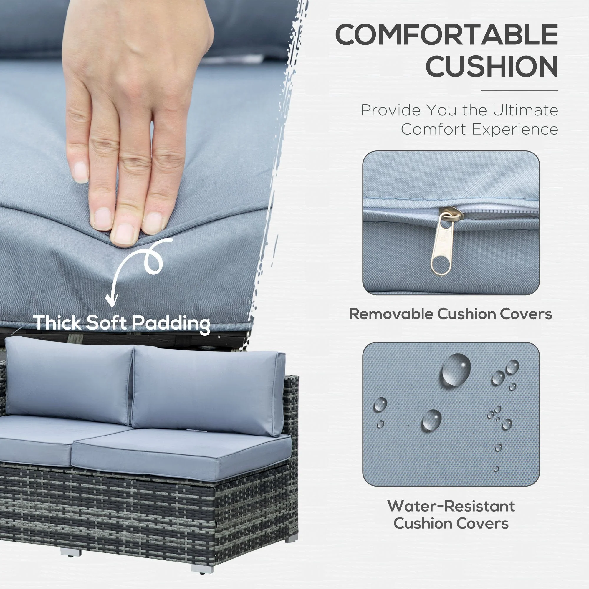 5 Seater Rattan Garden Furniture Sets Wicker Patio Conservatory Dining Set with Corner Sofa Loveseat Coffee Table Cushions for Balcony Backyard - Image 4