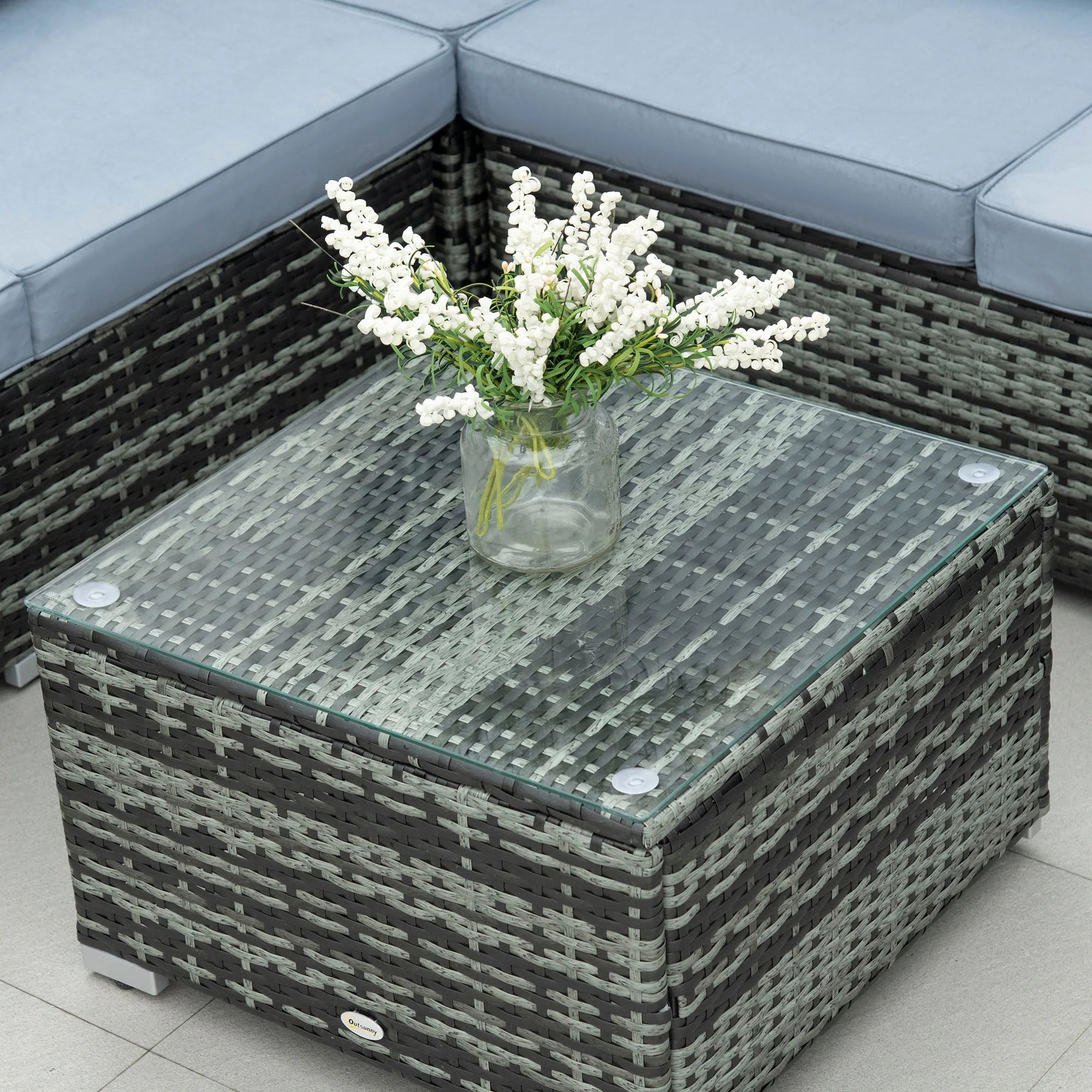 5 Seater Rattan Garden Furniture Sets Wicker Patio Conservatory Dining Set with Corner Sofa Loveseat Coffee Table Cushions for Balcony Backyard - Image 7