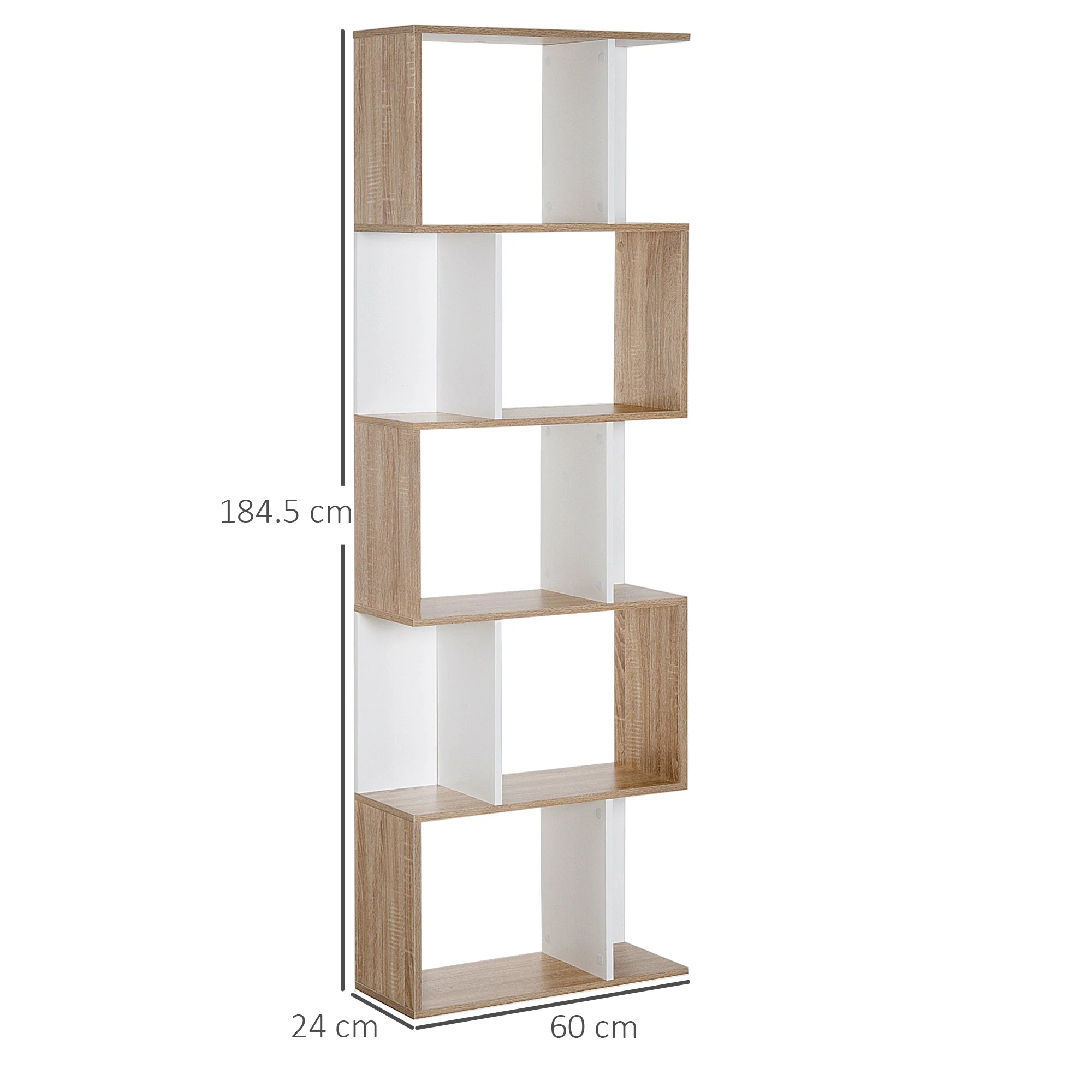 5-tier Bookcase Storage Display Shelving S Shape design Unit Divider Natural - Image 2