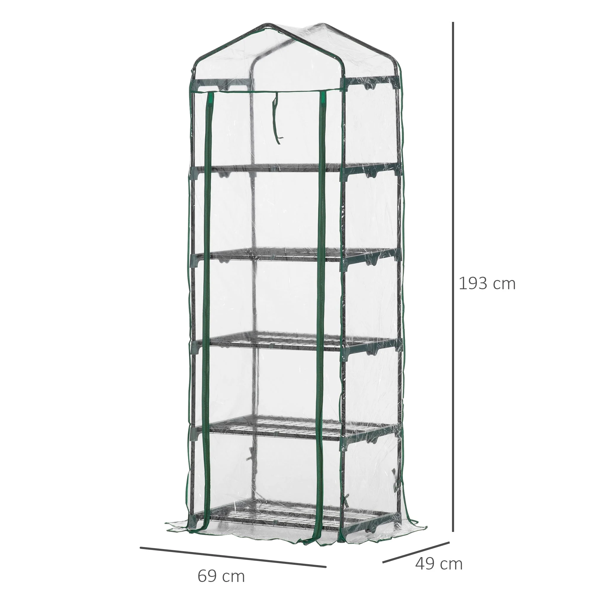 5 Tier Mini Greenhouse Outdoor Flower Stand Green House PVC Cover Portable Shed Metal Frame Transparent 69 x 49 x 193cm - Image 3