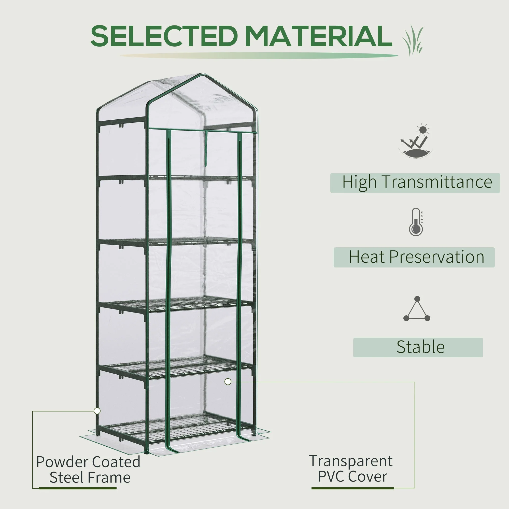 5 Tier Mini Greenhouse Outdoor Flower Stand Green House PVC Cover Portable Shed Metal Frame Transparent 69 x 49 x 193cm - Image 4