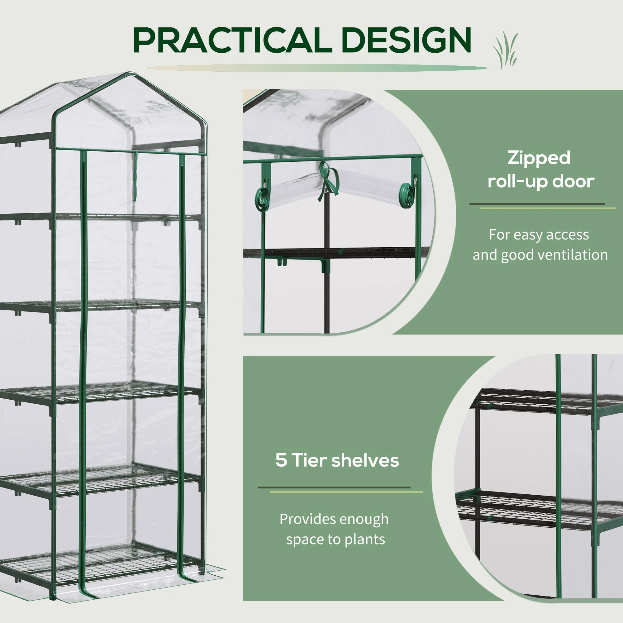 5 Tier Mini Greenhouse Outdoor Flower Stand Green House PVC Cover Portable Shed Metal Frame Transparent 69 x 49 x 193cm - Image 5