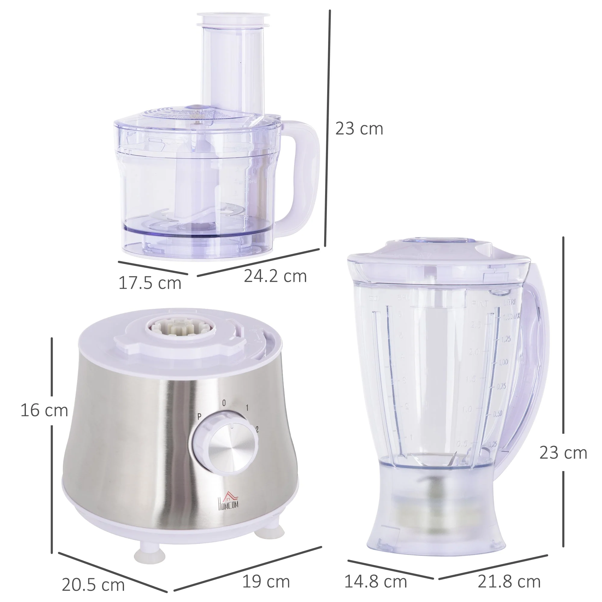 500W 1.5L Two Speed Food Processor White by Homcom - Image 3