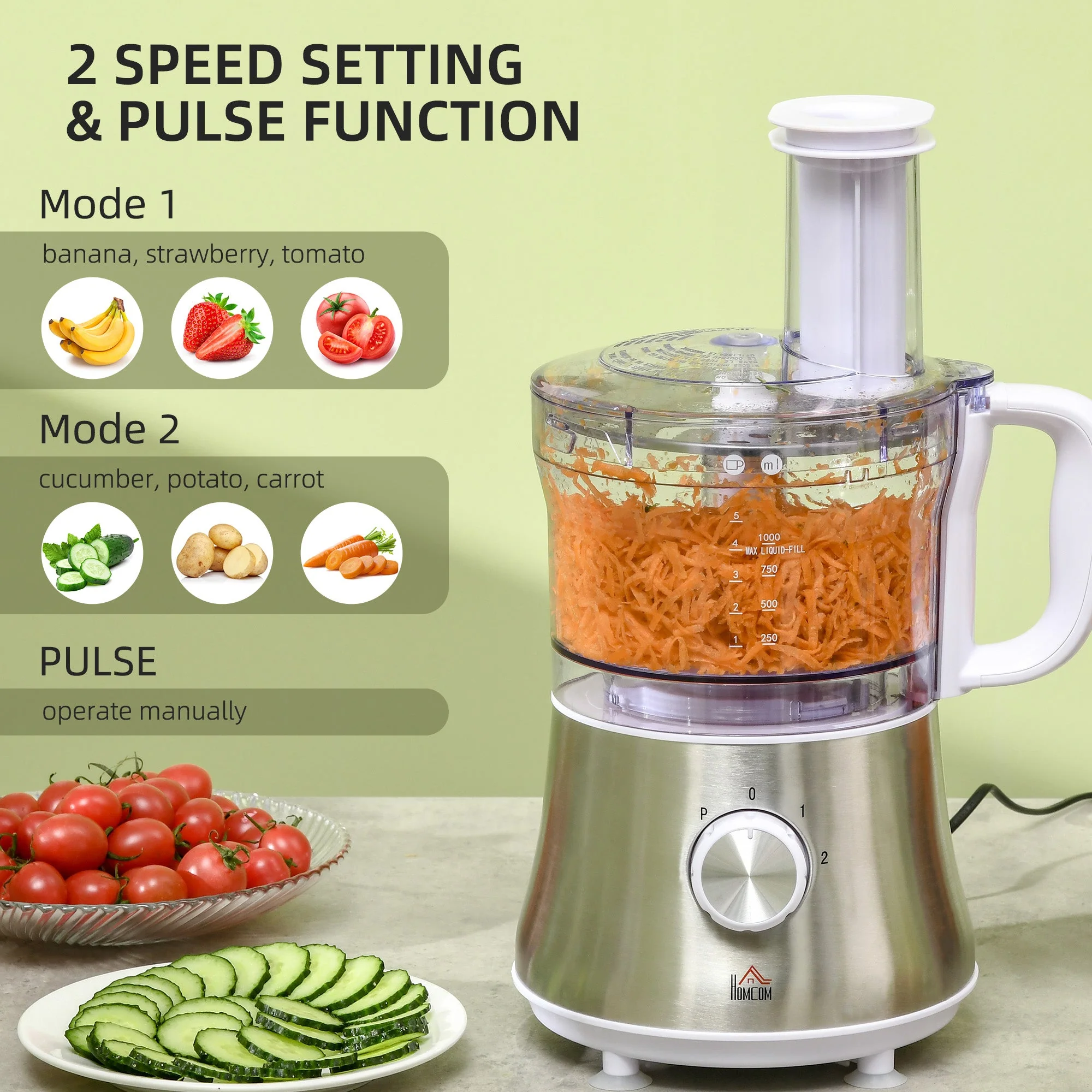 500W 1.5L Two Speed Food Processor White by Homcom - Image 4