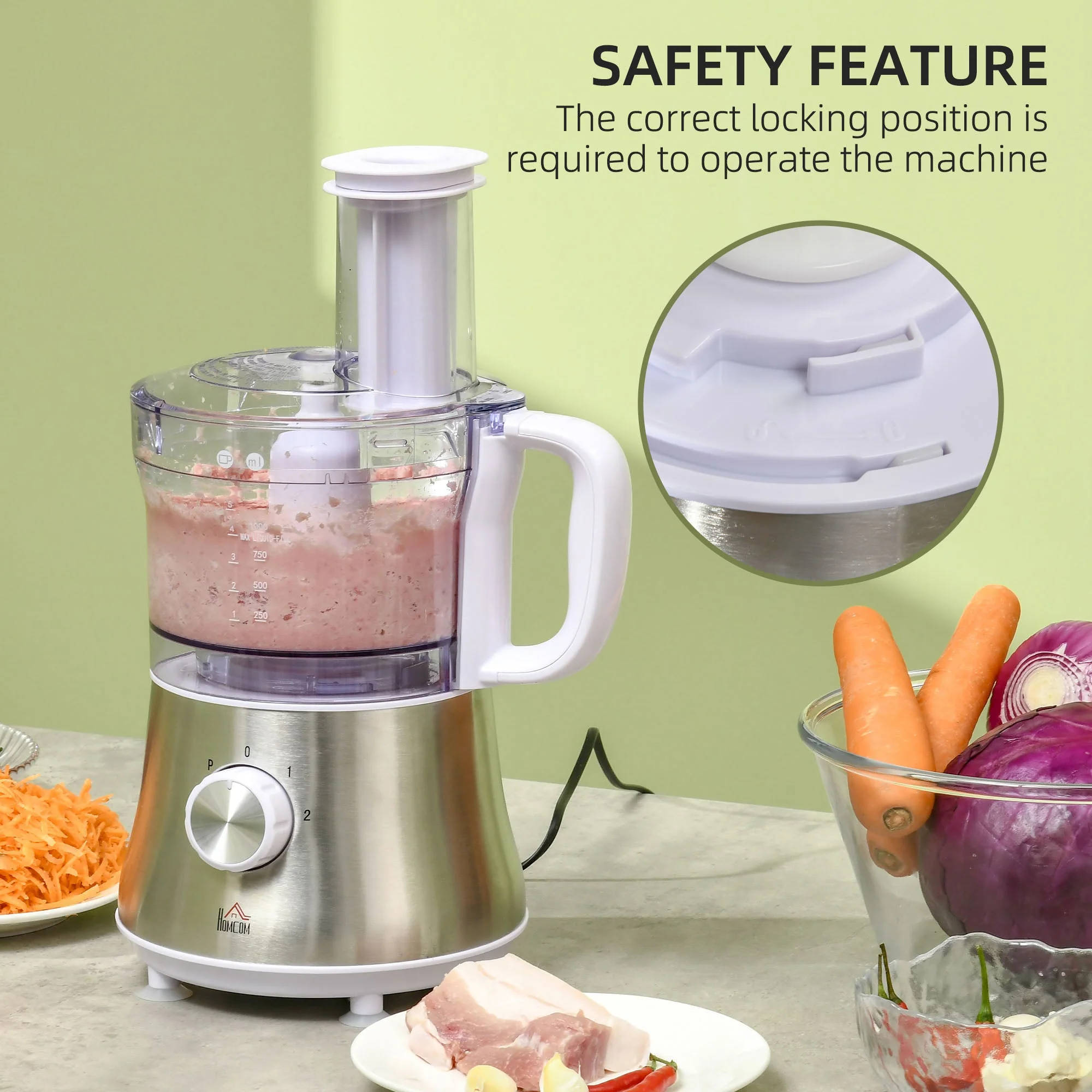 500W 1.5L Two Speed Food Processor White by Homcom - Image 6