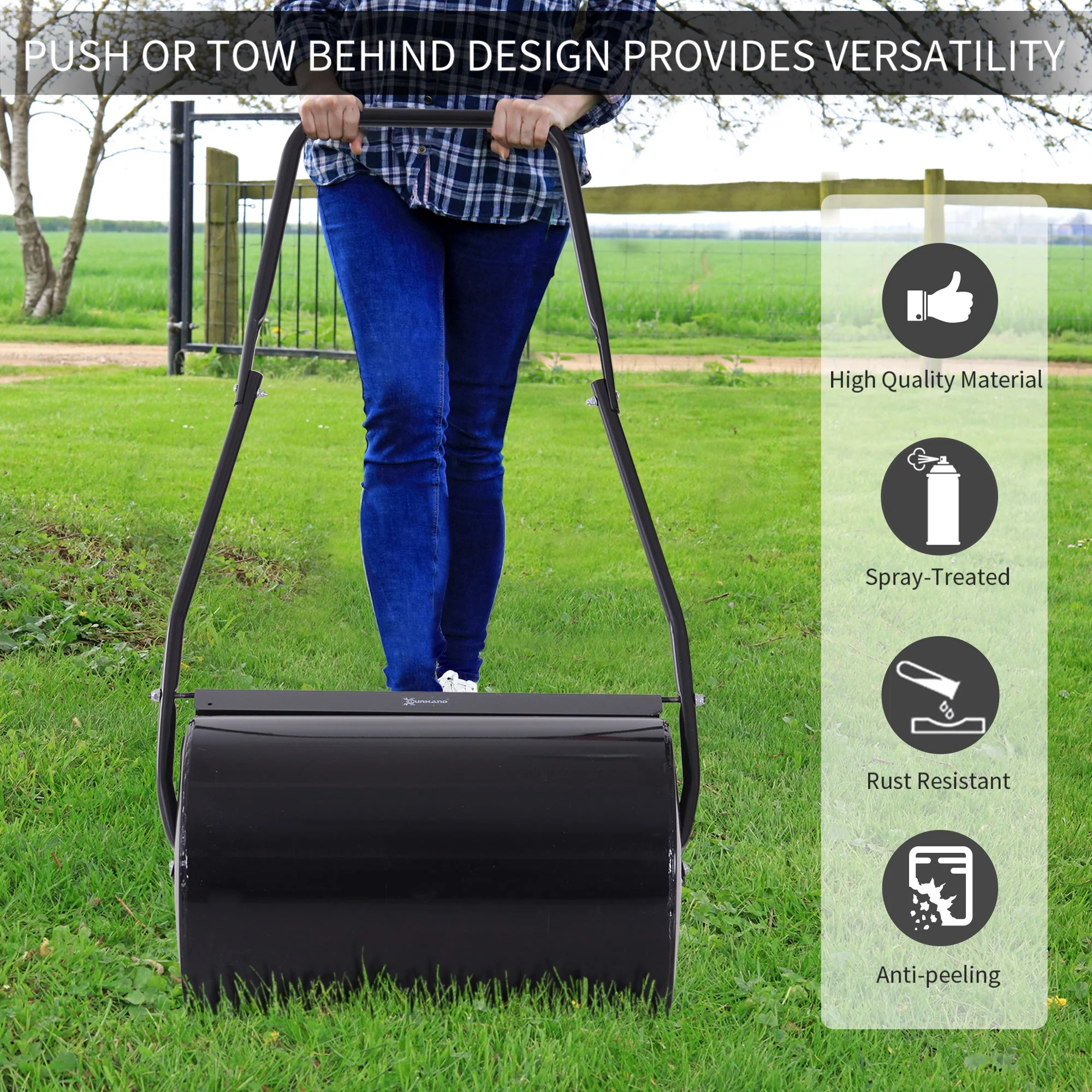 50cm Diameter 38L Drum Lawn Roller Sand Or Water Filled Steel by Durhand - Image 5