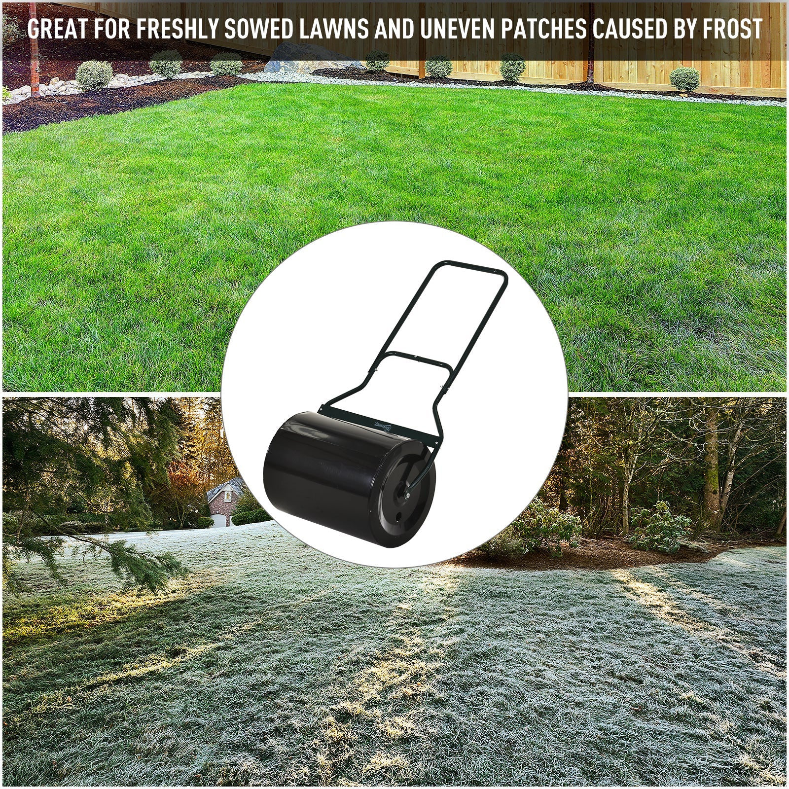 50cm Steel Garden Lawn Roller Push Pull w/ Fillable Cylinder Water Sand Plug Lawn Flatten Seed Sow Rolling Drum w/ Handle - Image 6