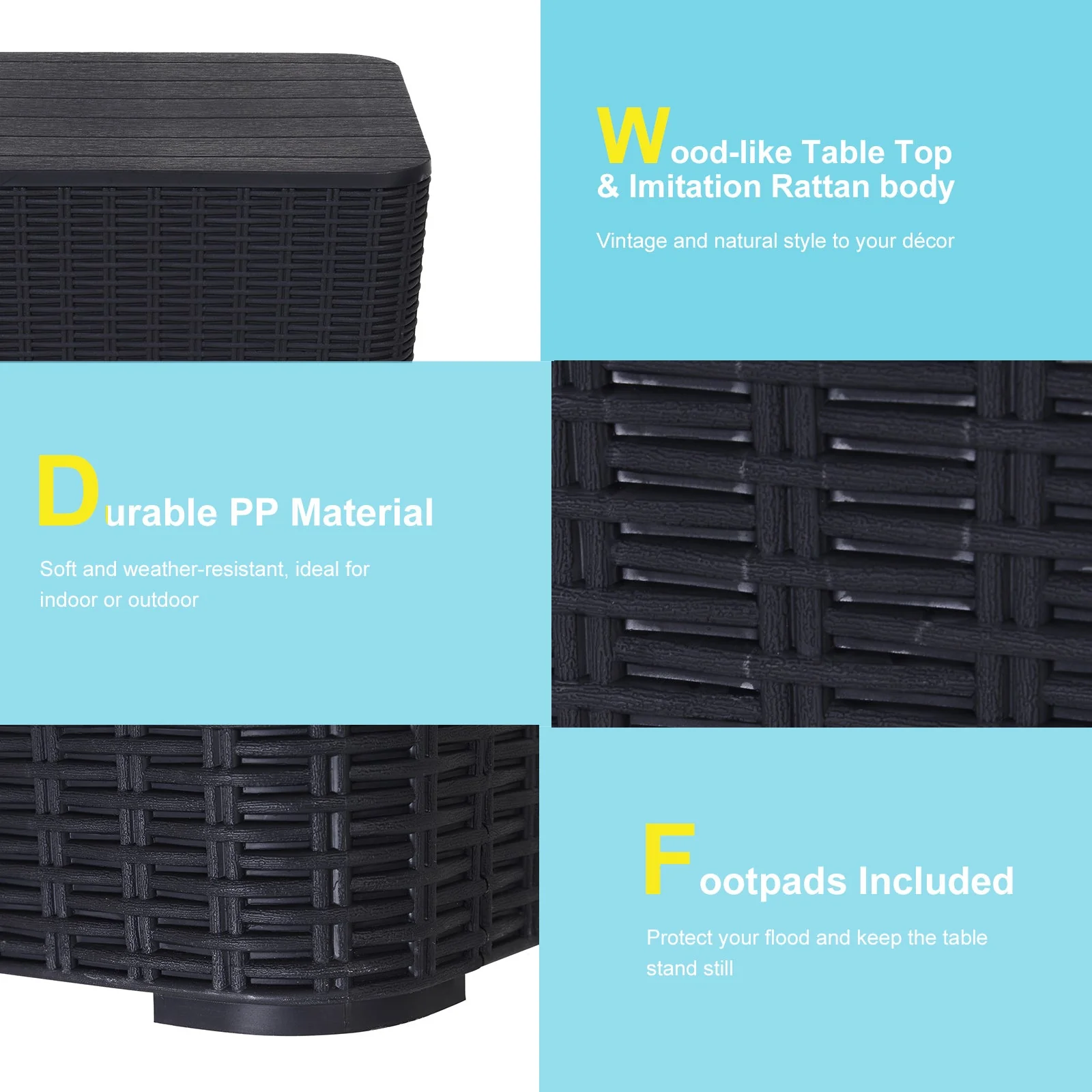 50L Outdoor Rattan-Effect Lift-Top Bar Tea Table Black - Image 3