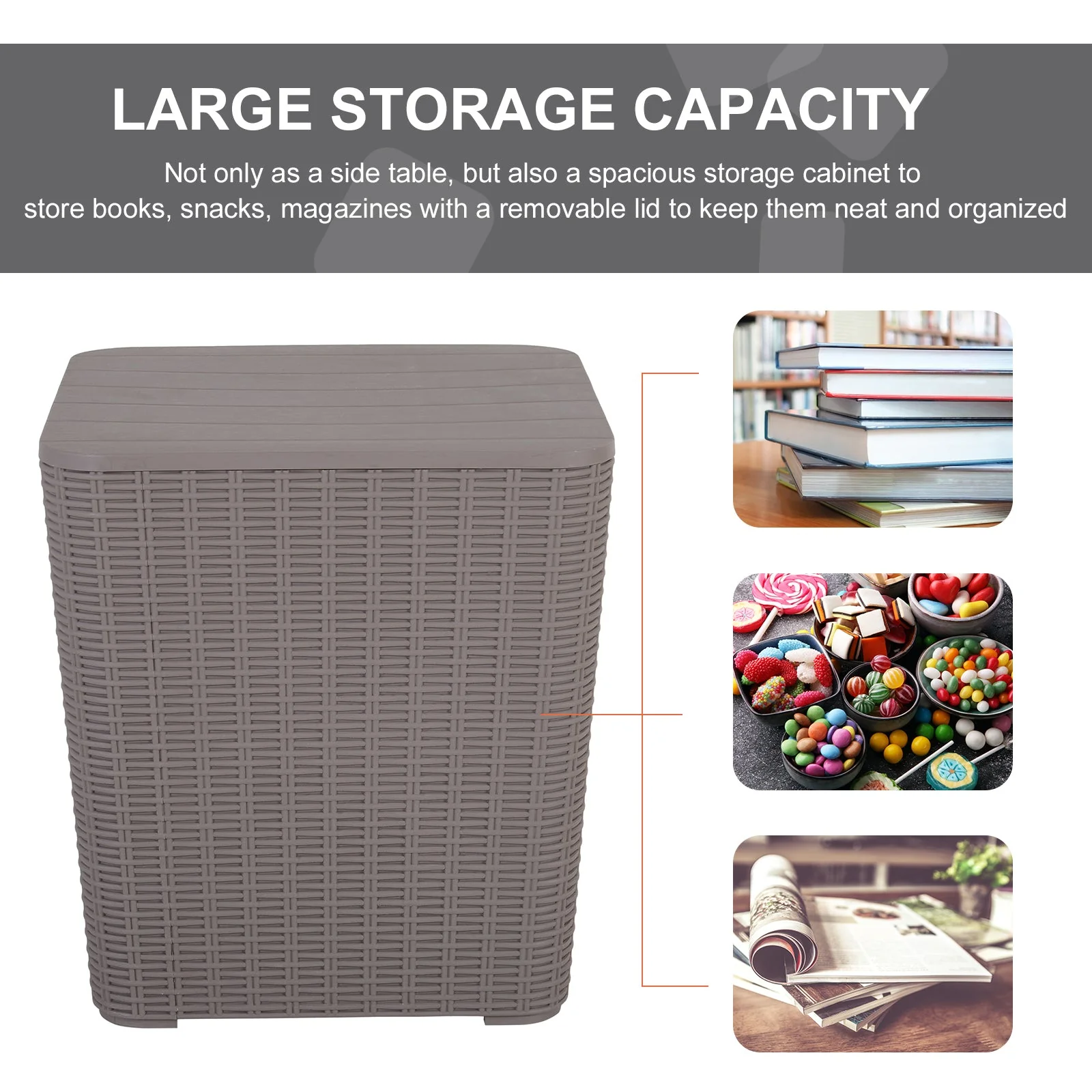 50L Outdoor Rattan-Effect Lift-Top Bar Tea Table Grey - Image 5