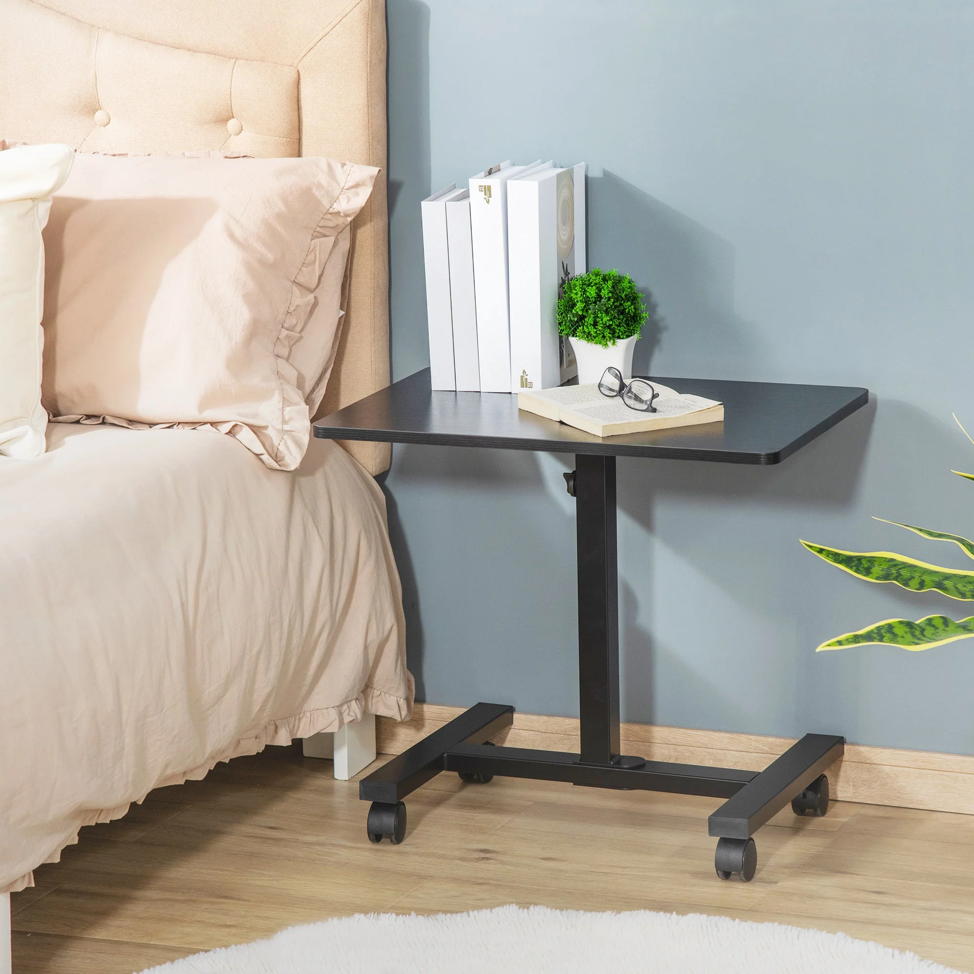52-84cm Adjustable Mobile Over-Surface Table - Black - Image 2