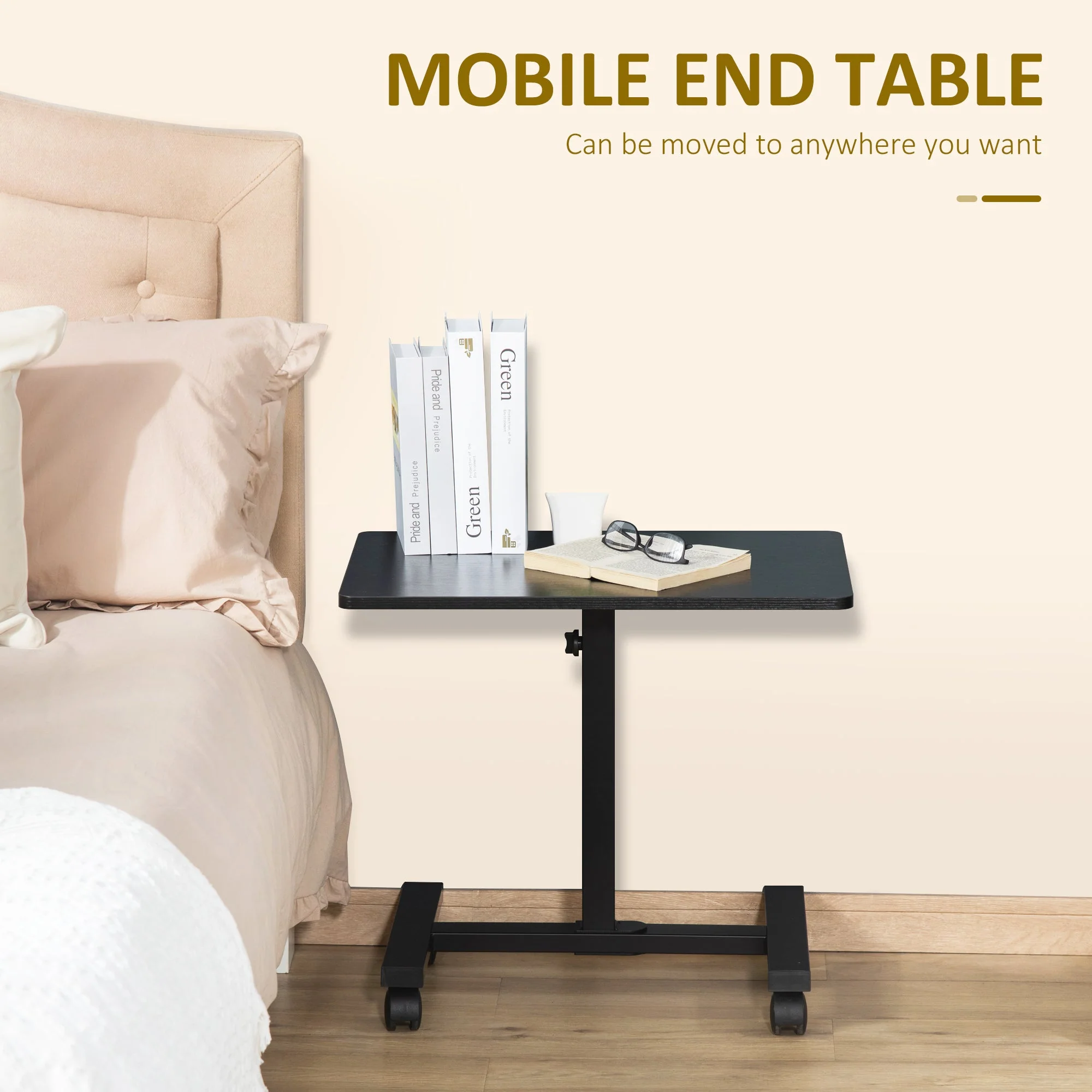 52-84cm Adjustable Mobile Over-Surface Table - Black - Image 4