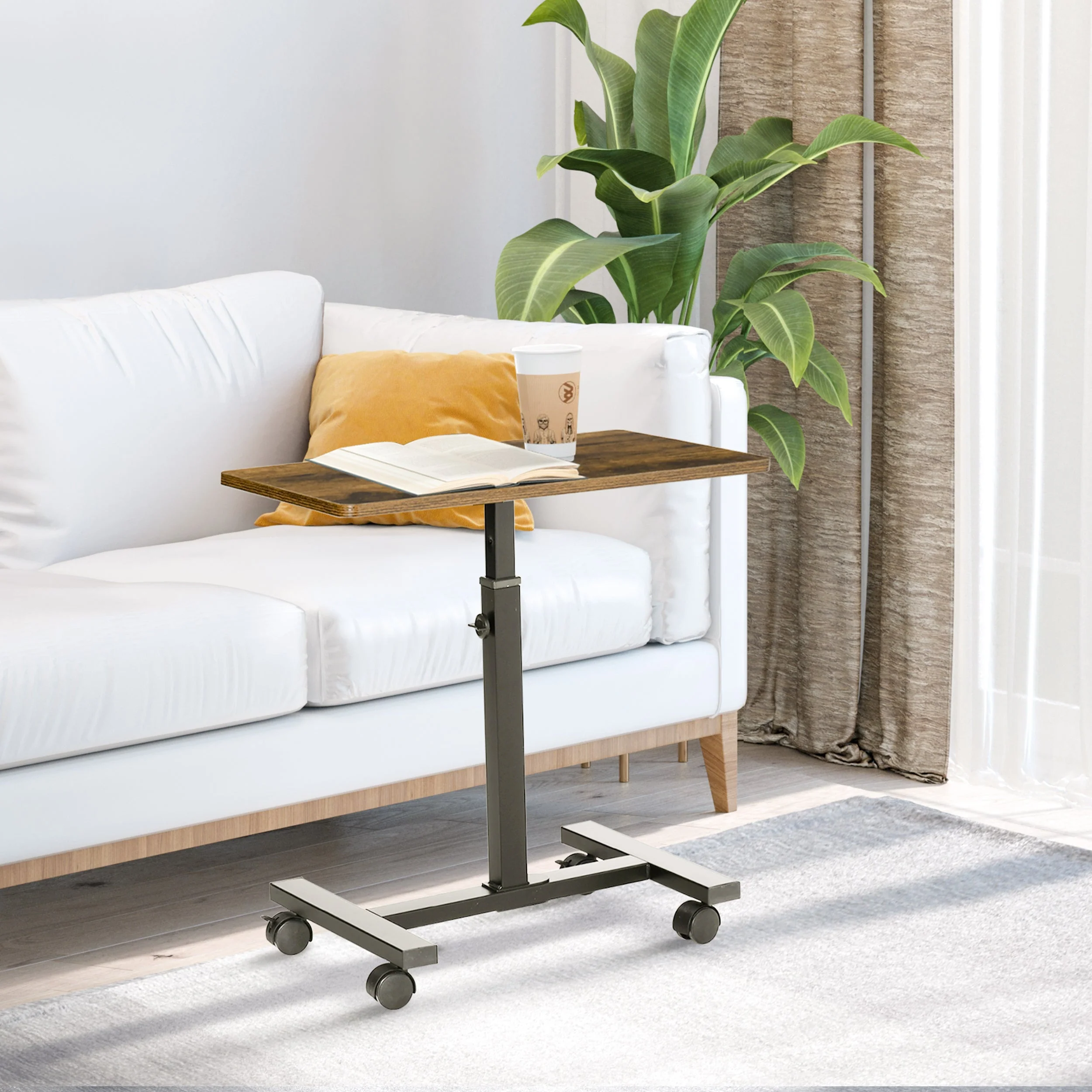 52-84cm Adjustable Mobile Over-Surface Table - Brown - Image 2