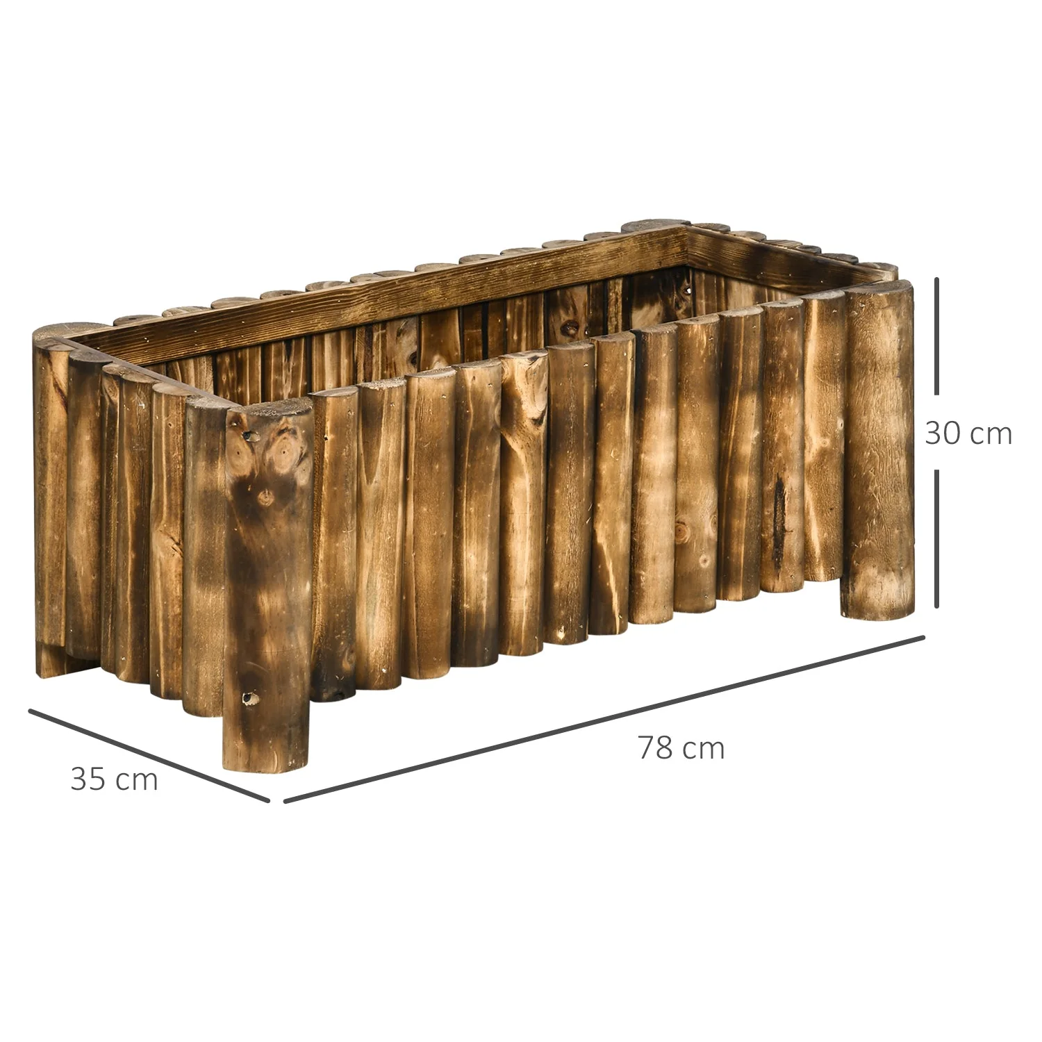 52L Raised Flower Bed Wooden Rectangualr Planter Container Box Herb Pot Flower Pot 78L x 35W x 30H cm - Image 3