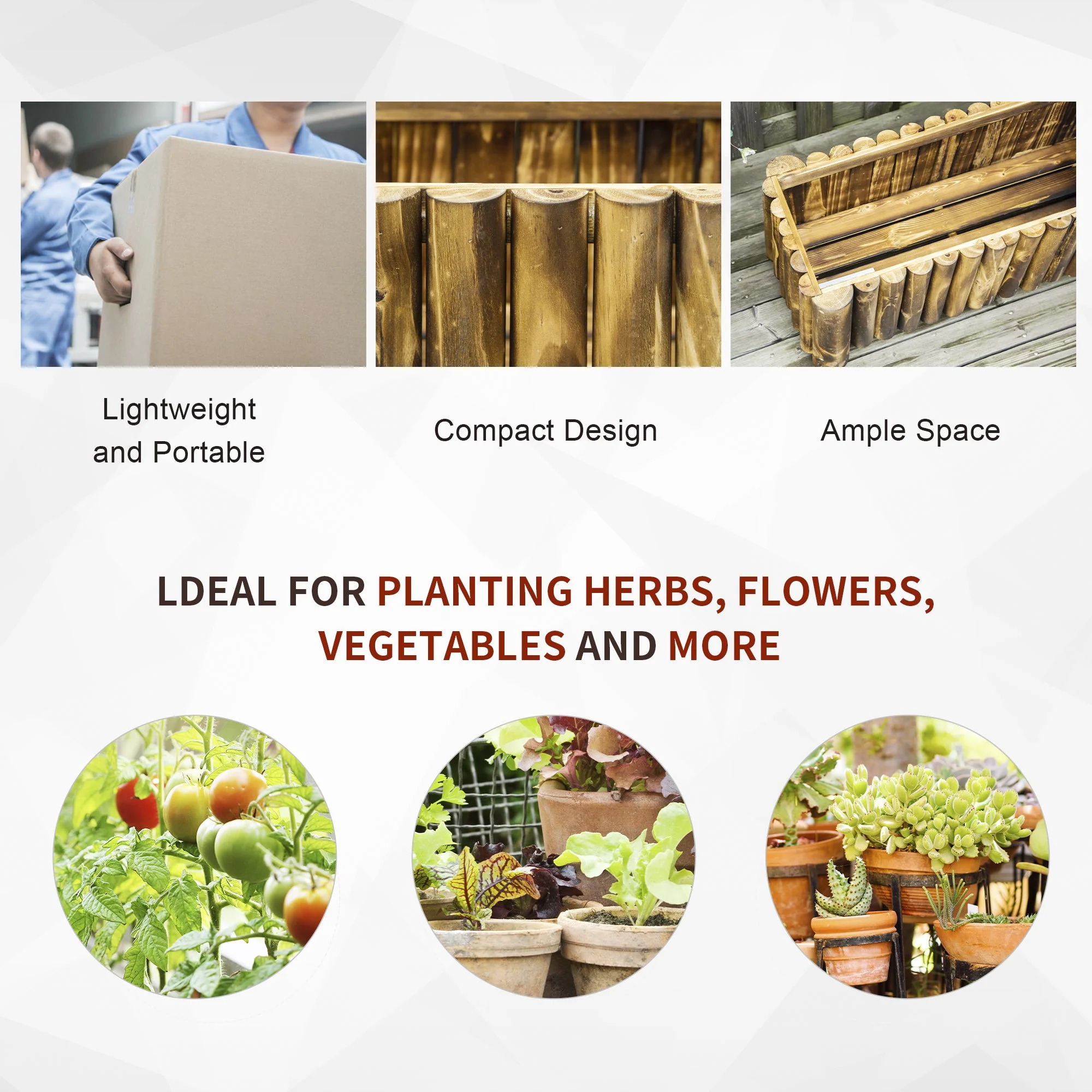 52L Raised Flower Bed Wooden Rectangualr Planter Container Box Herb Pot Flower Pot 78L x 35W x 30H cm - Image 4