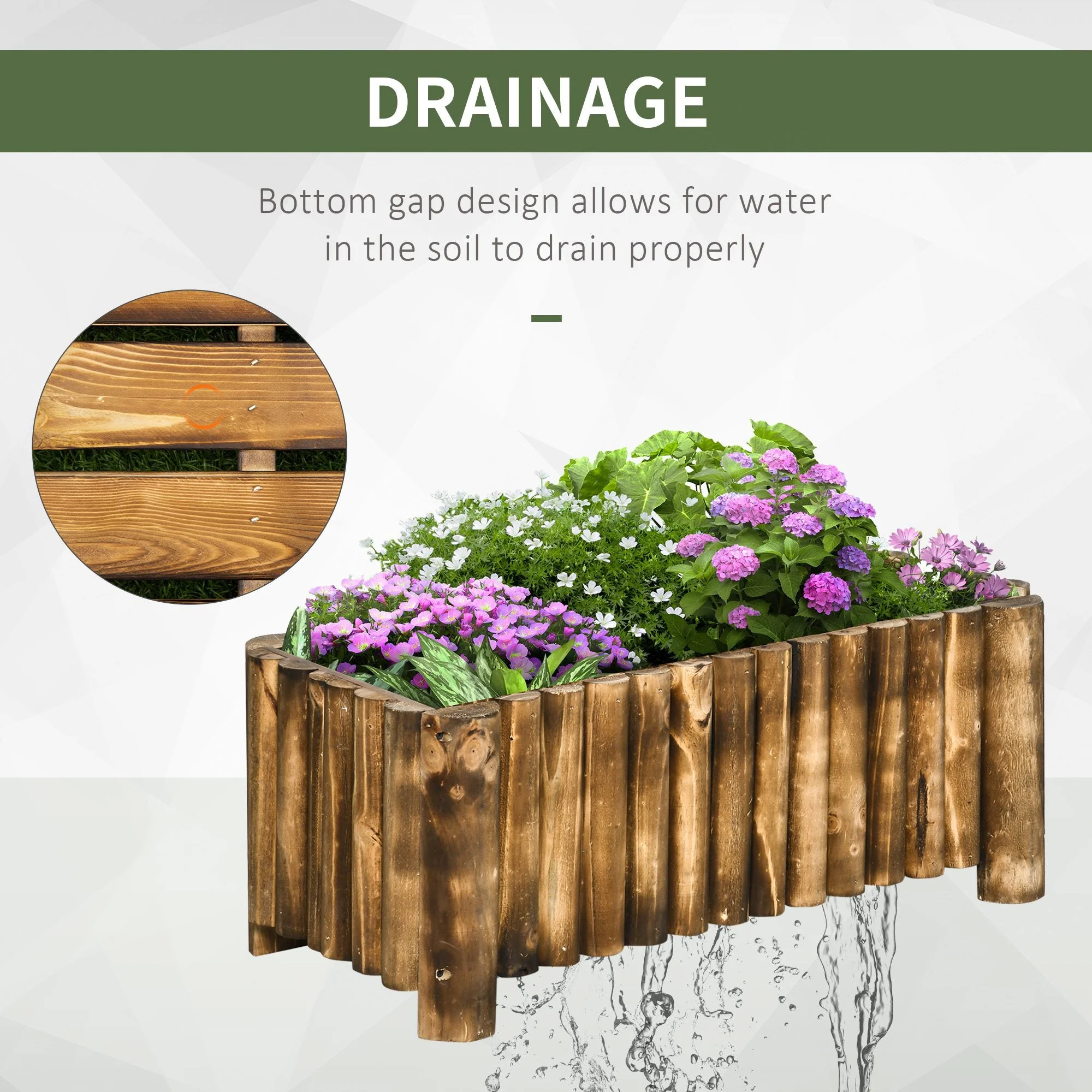 52L Raised Flower Bed Wooden Rectangualr Planter Container Box Herb Pot Flower Pot 78L x 35W x 30H cm - Image 5