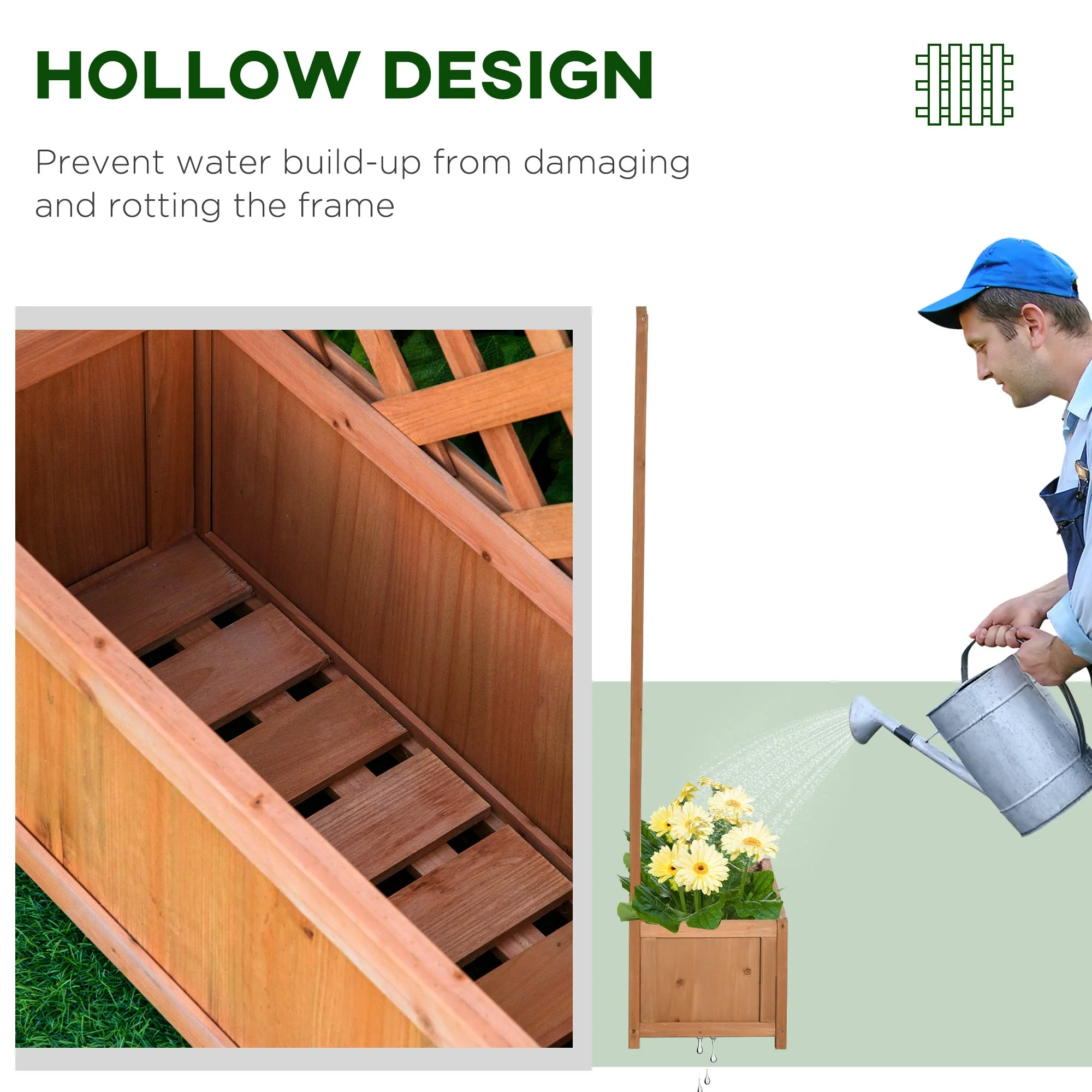 53L Garden Wooden Planter Box with Trellis Free Standing Flower Raised Bed with Lattice for Climbing Plants - Image 5