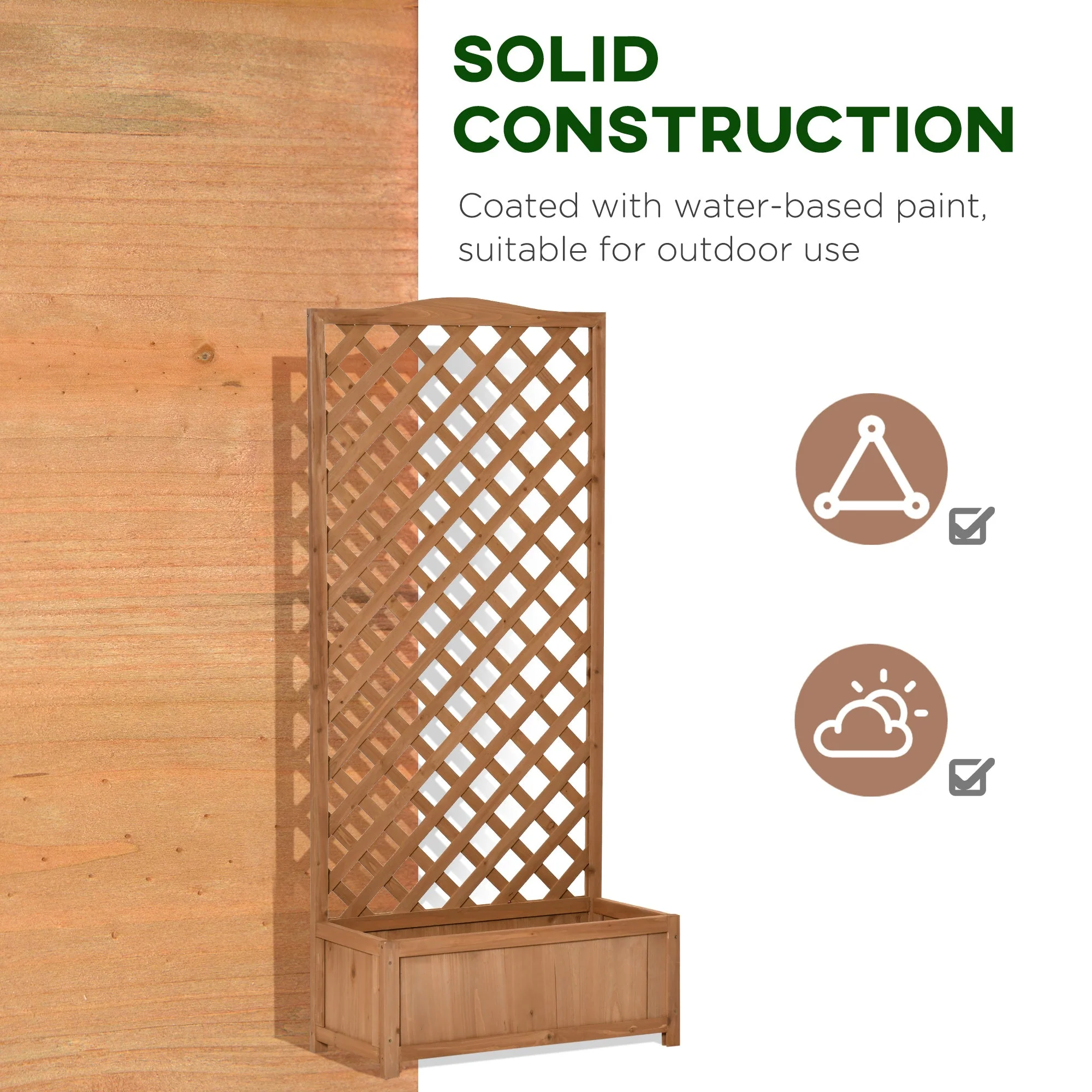 53L Garden Wooden Planter Box with Trellis Free Standing Flower Raised Bed with Lattice for Climbing Plants - Image 6