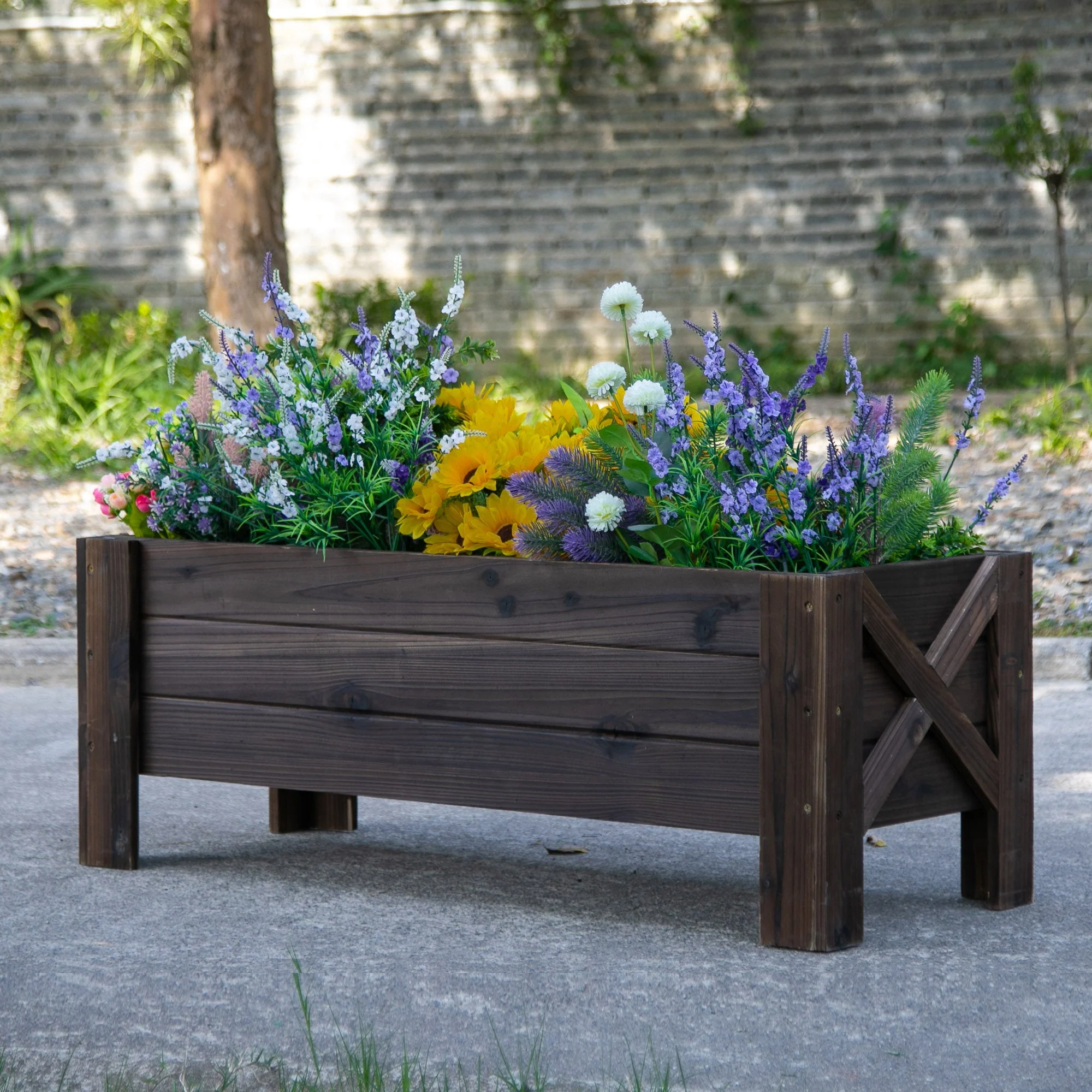 58L Garden Raised Bed Planter Grow Containers for Outdoor Patio Plant Flower Vegetable Pot Fir Wood - Image 2