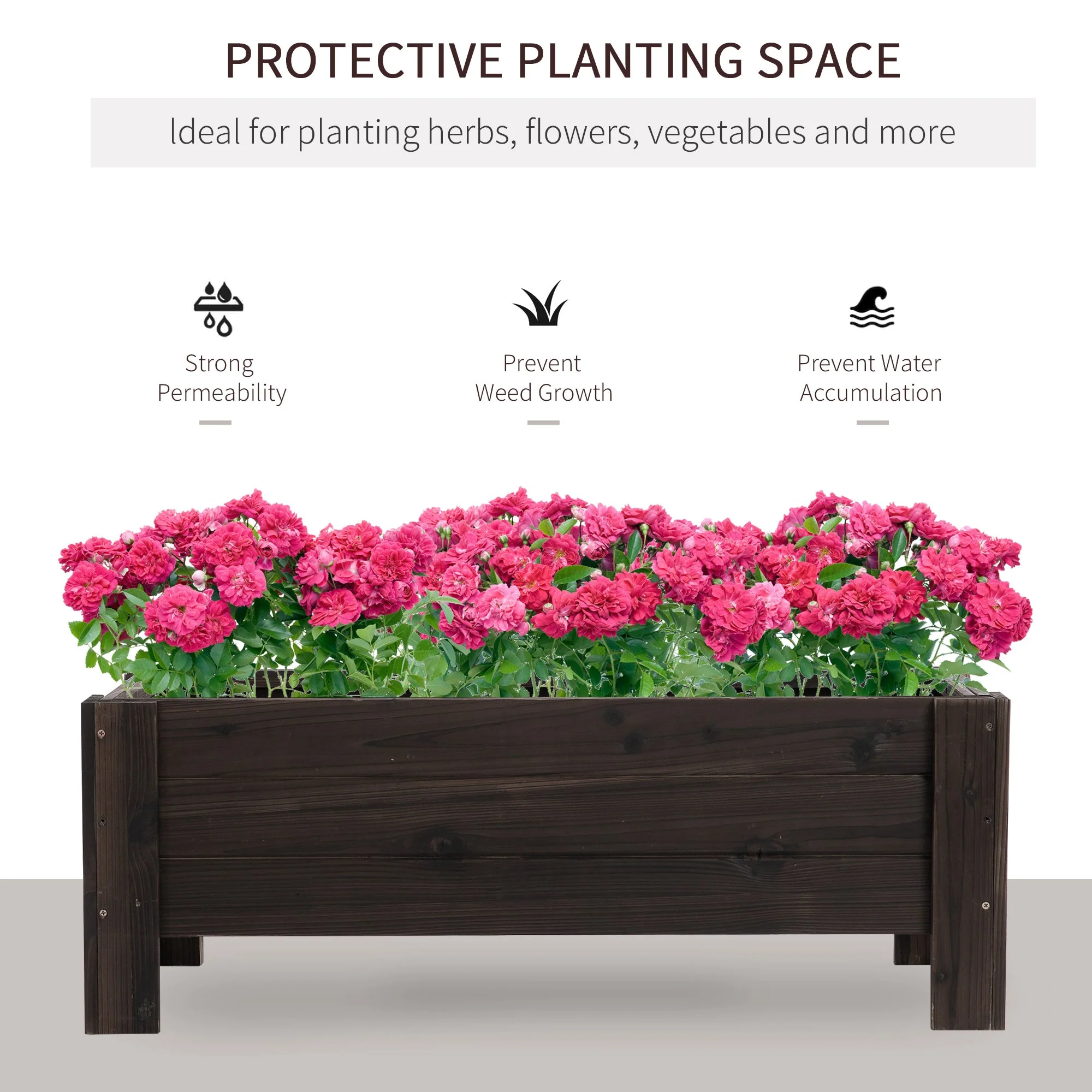 58L Garden Raised Bed Planter Grow Containers for Outdoor Patio Plant Flower Vegetable Pot Fir Wood - Image 4